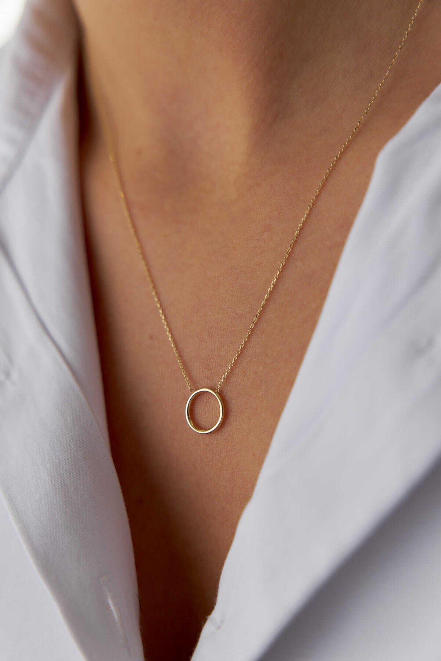 14K Gold Circle Necklace, Dainty Open Circle Pendant, Minimalist Gold Necklace, Eternity Necklace, Simple Everyday Jewelry, Gift for Her
