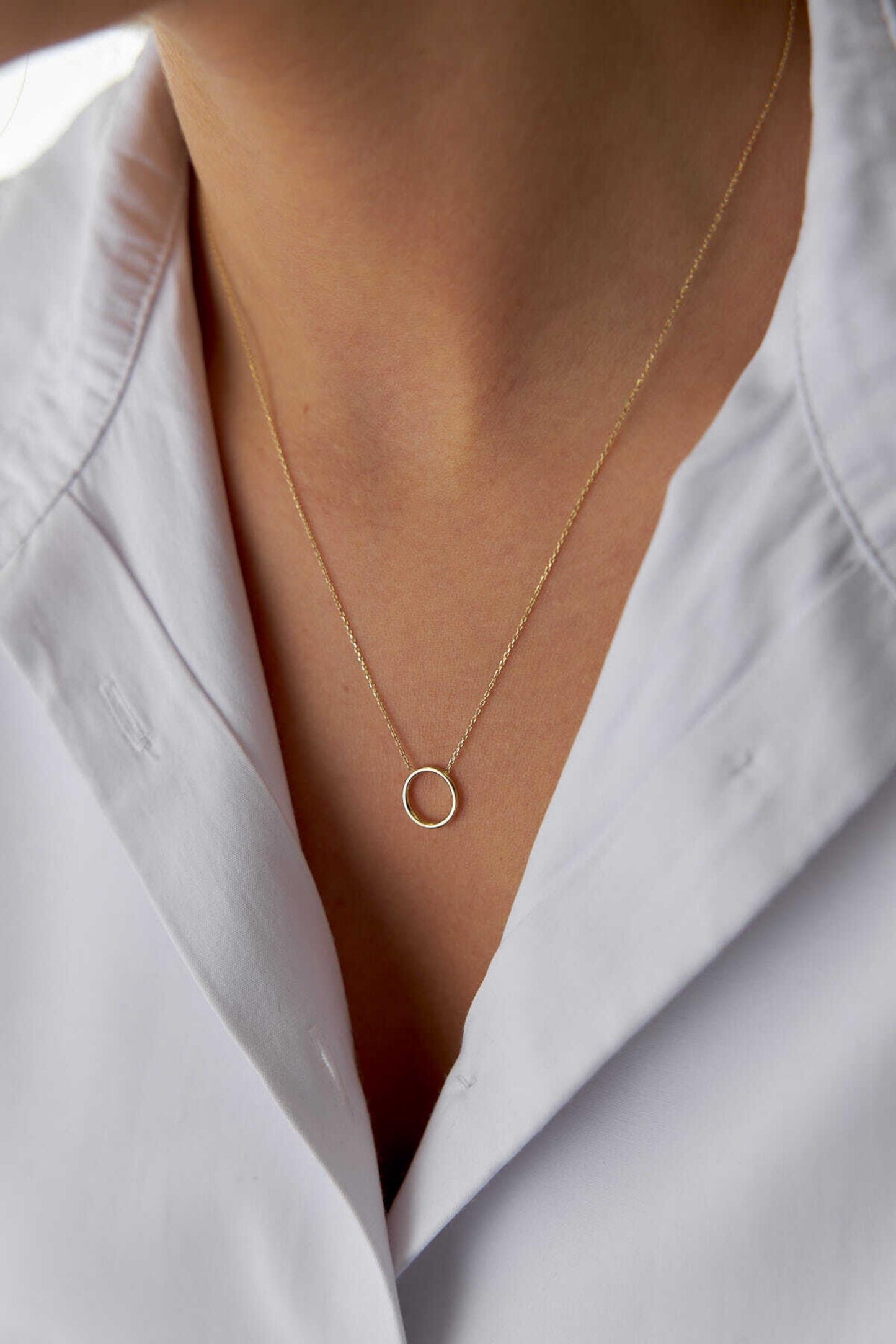 14K Gold Circle Necklace, Dainty Open Circle Pendant, Minimalist Gold Necklace, Eternity Necklace, Simple Everyday Jewelry, Gift for Her