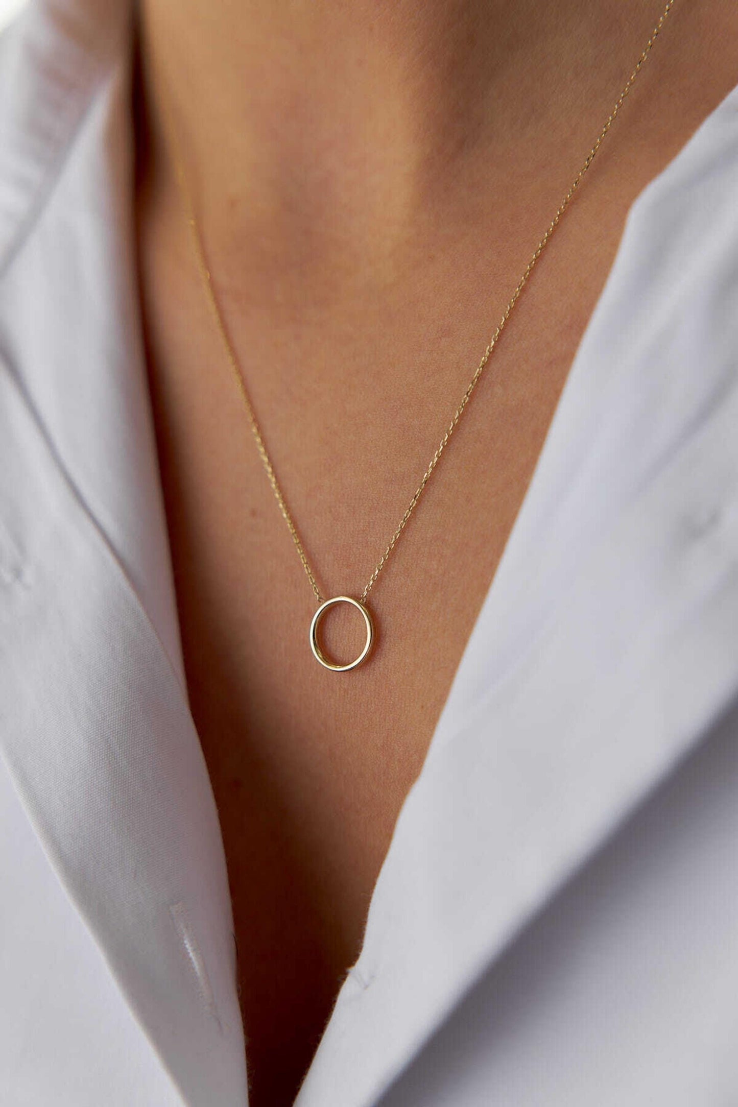 14K Gold Circle Necklace, Dainty Open Circle Pendant, Minimalist Gold Necklace, Eternity Necklace, Simple Everyday Jewelry, Gift for Her
