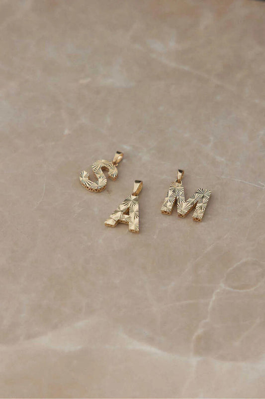 14k Gold Initial Necklace, Textured Letter Necklace, Minimalist Initial Necklace, Gold Delicate Sparkle , Wife Gifts, Mom Gifts