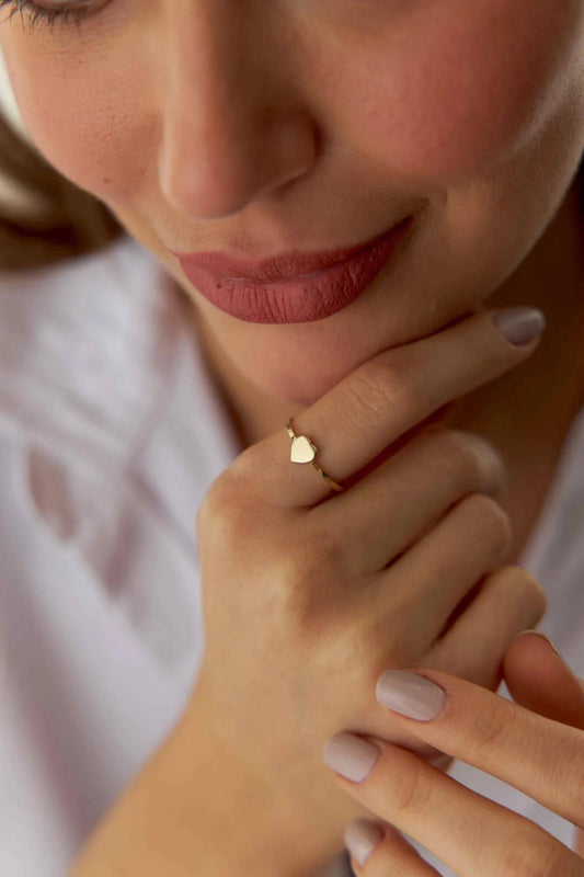 14K Tiny Solid Gold Heart Ring, Love Ring, Gold Ring, Minimalist Ring, Christmas Gift For Her, Personalized Stacking Ring, Mini Dainty Heart