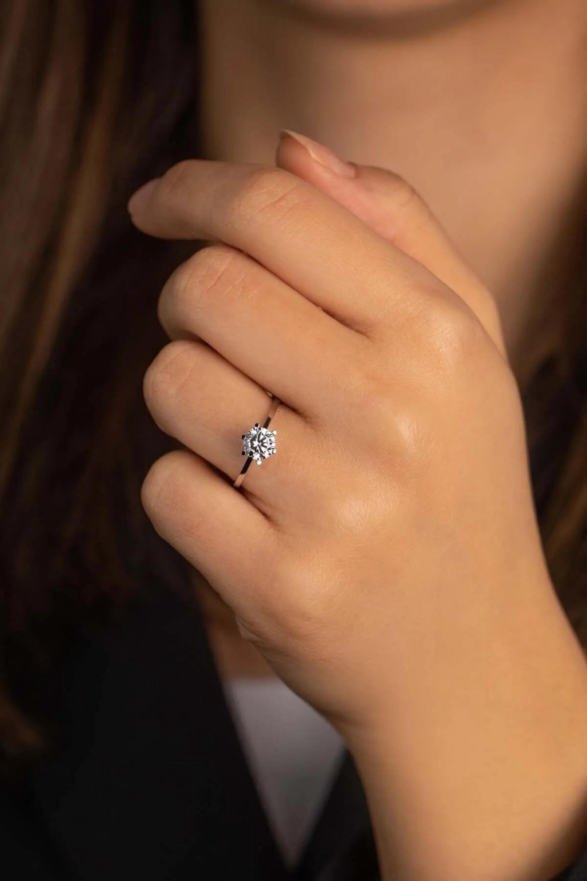 14K Solid Gold 6-Prong Round Engagement Ring, 1.5 CT Engagement Rings / Solitaire Moissanite Ring, Gold Promise Ring