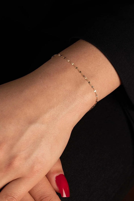 14K Solid Gold Sequin Bracelet, 2mm 3mm 4mm Gold Bracelet, Delicate Minimalist Handmade Bracelet Dainty, Thin Chain Bracelet, Gift For Her