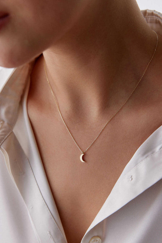 14K Gold Moon Necklace, Dainty Crescent Moon Pendant, Minimalist Gold Necklace, Celestial Jewelry, Moon Charm Necklace, Gift for Her