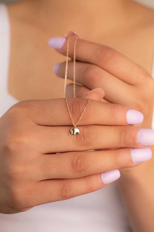 14K Gold Elephant Necklace, Dainty Elephant Pendant, Lucky Charm Necklace, Minimalist Gold Necklace, Elephant Jewelry Gift for Her