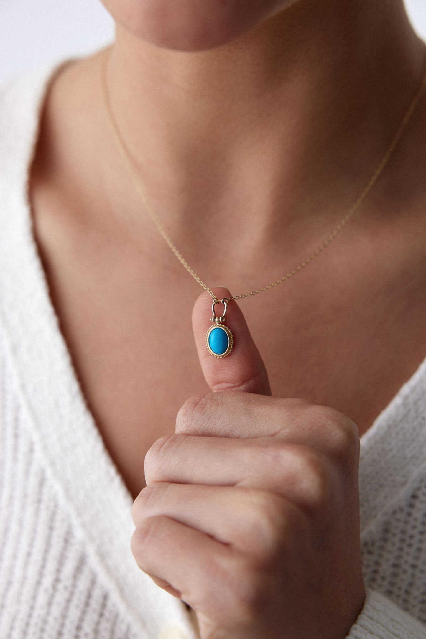 14K Gold Turquoise Pendant Necklace, Oval Blue Stone Necklace, Dainty Gold Chain, Minimalist Gemstone Jewelry, Gift for Her