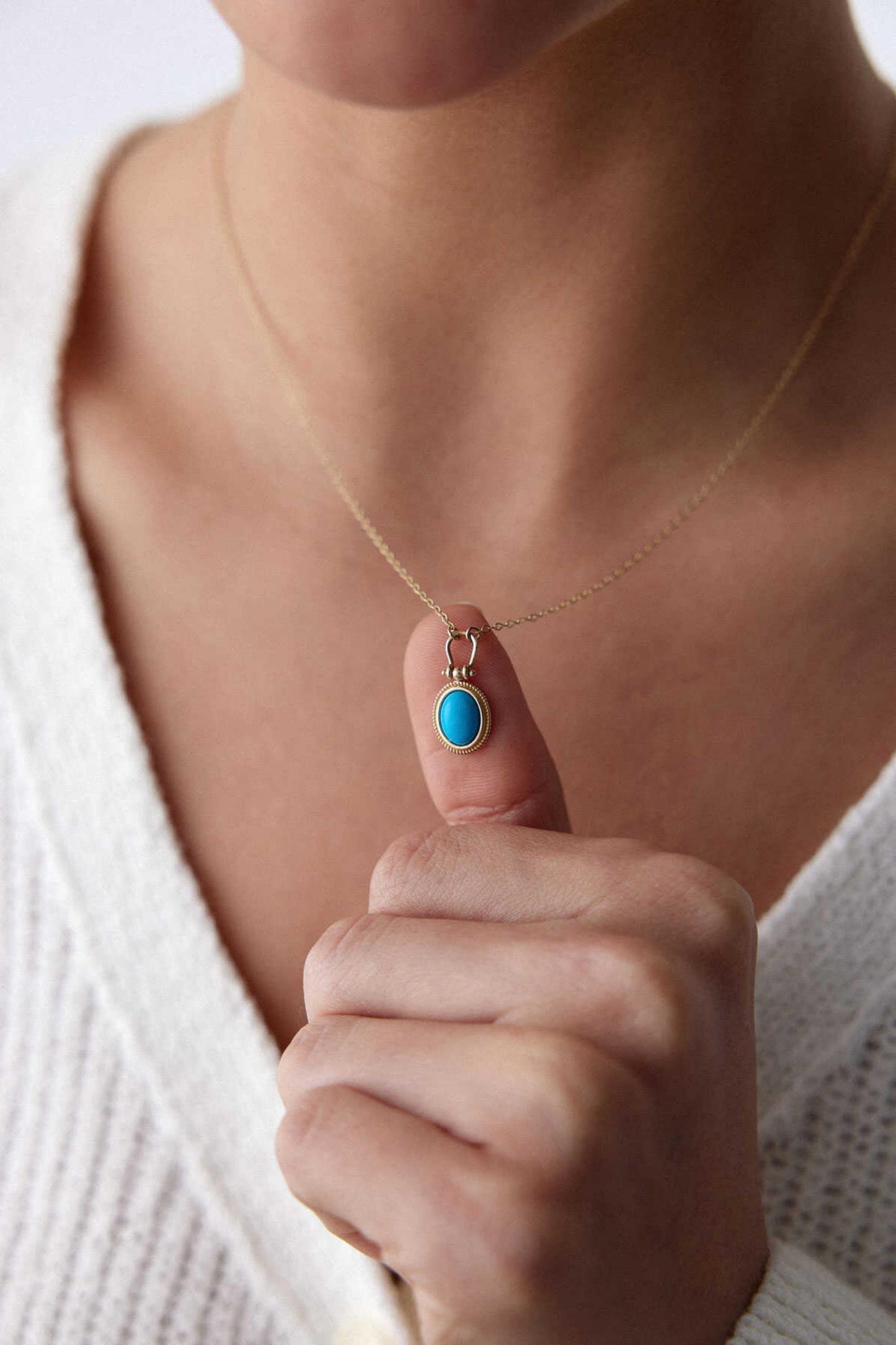 14K Gold Turquoise Pendant Necklace, Oval Blue Stone Necklace, Dainty Gold Chain, Minimalist Gemstone Jewelry, Gift for Her