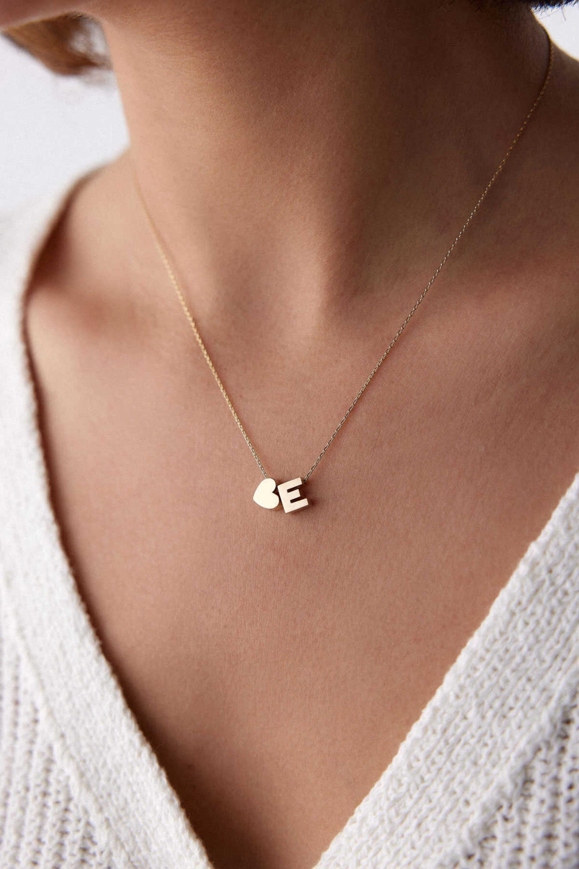 14K Gold Heart Initial Necklace, Personalized Letter Pendant, Dainty Gold Necklace, Custom Name Necklace, Gift for Her, Minimalist Jewelry