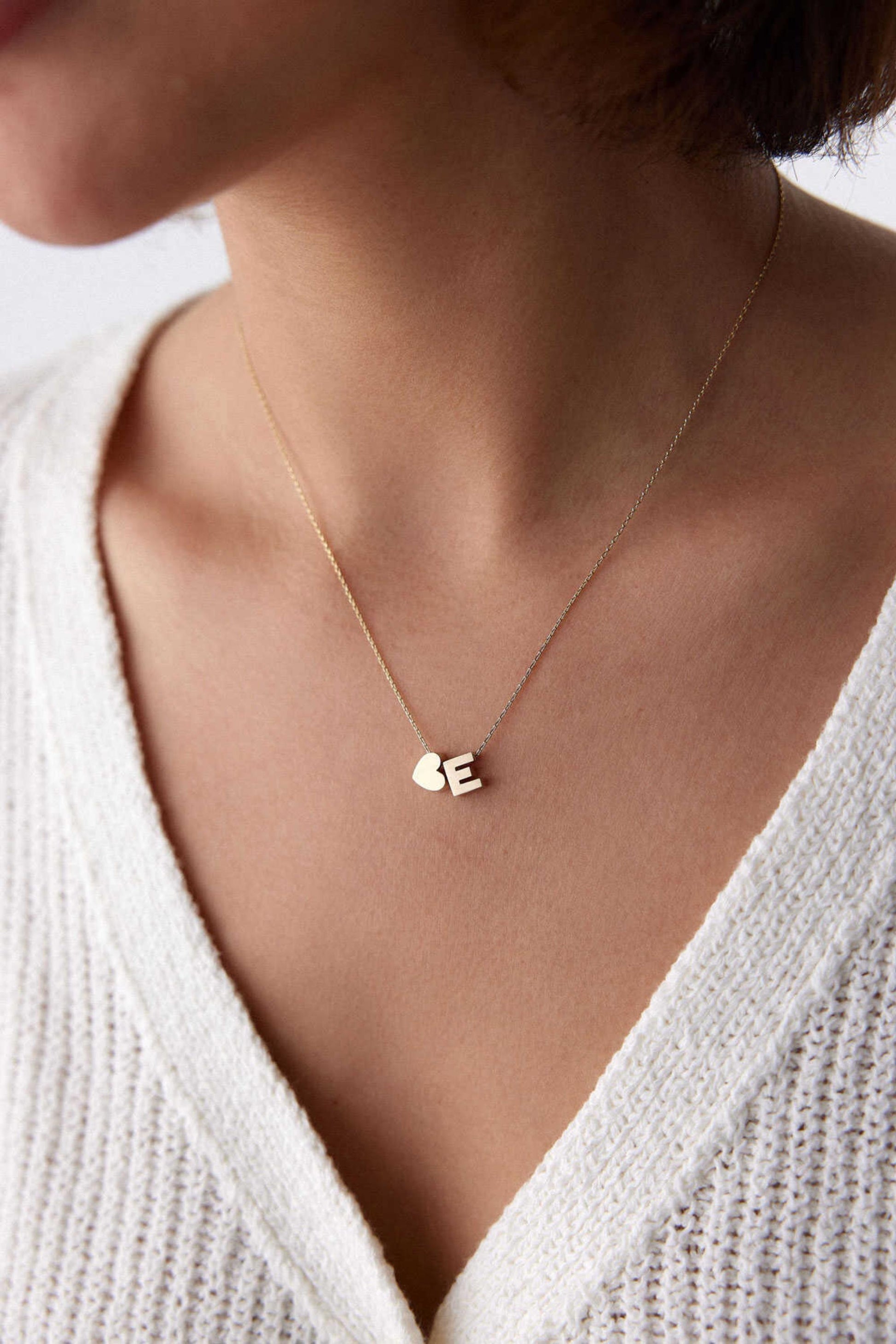 14K Gold Heart Initial Necklace, Personalized Letter Pendant, Dainty Gold Necklace, Custom Name Necklace, Gift for Her, Minimalist Jewelry