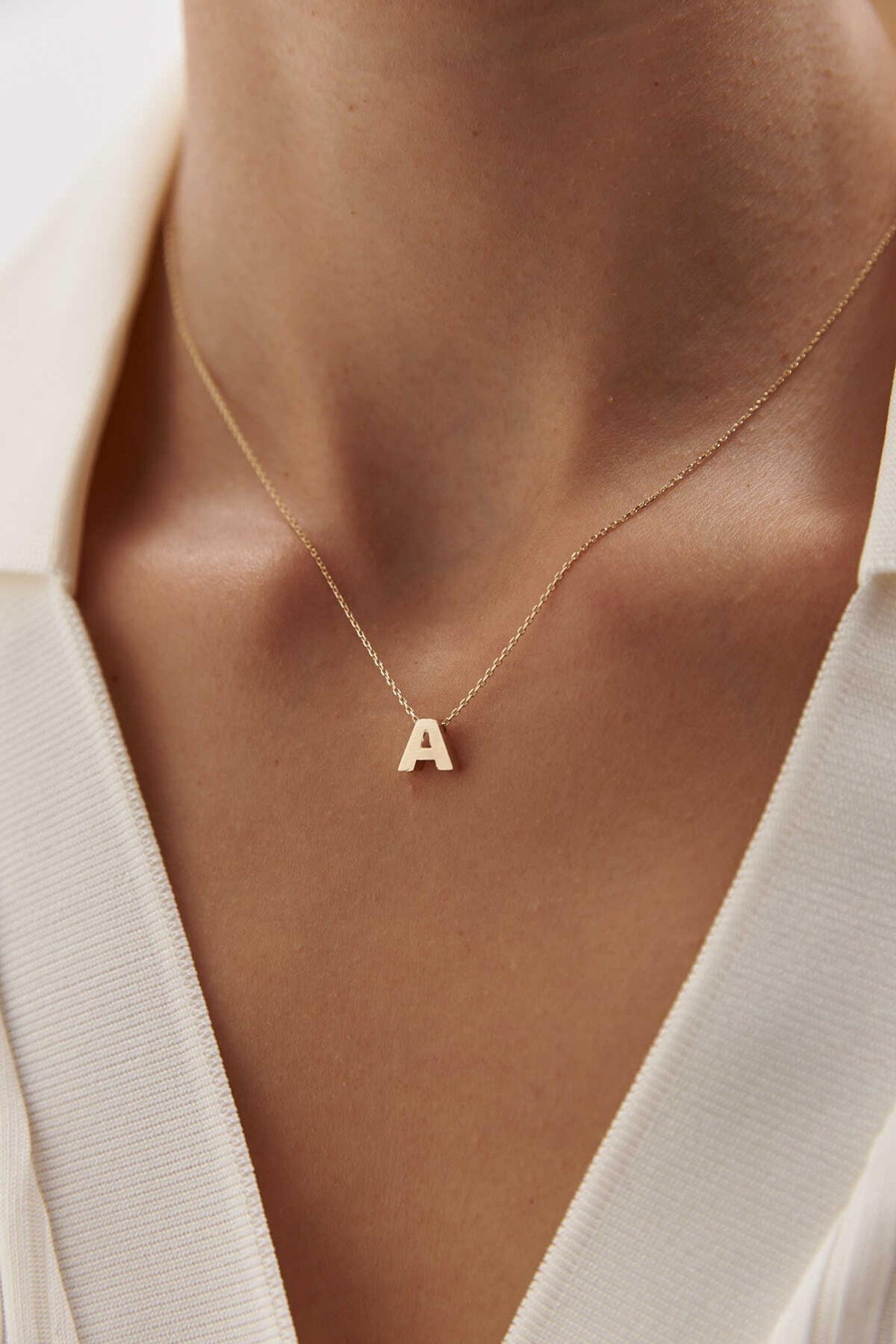 14K Gold Initial Necklace, Dainty Letter Pendant Necklace, Personalized Gold Necklace for Women, Minimalist Jewelry Gift, Everyday Necklace