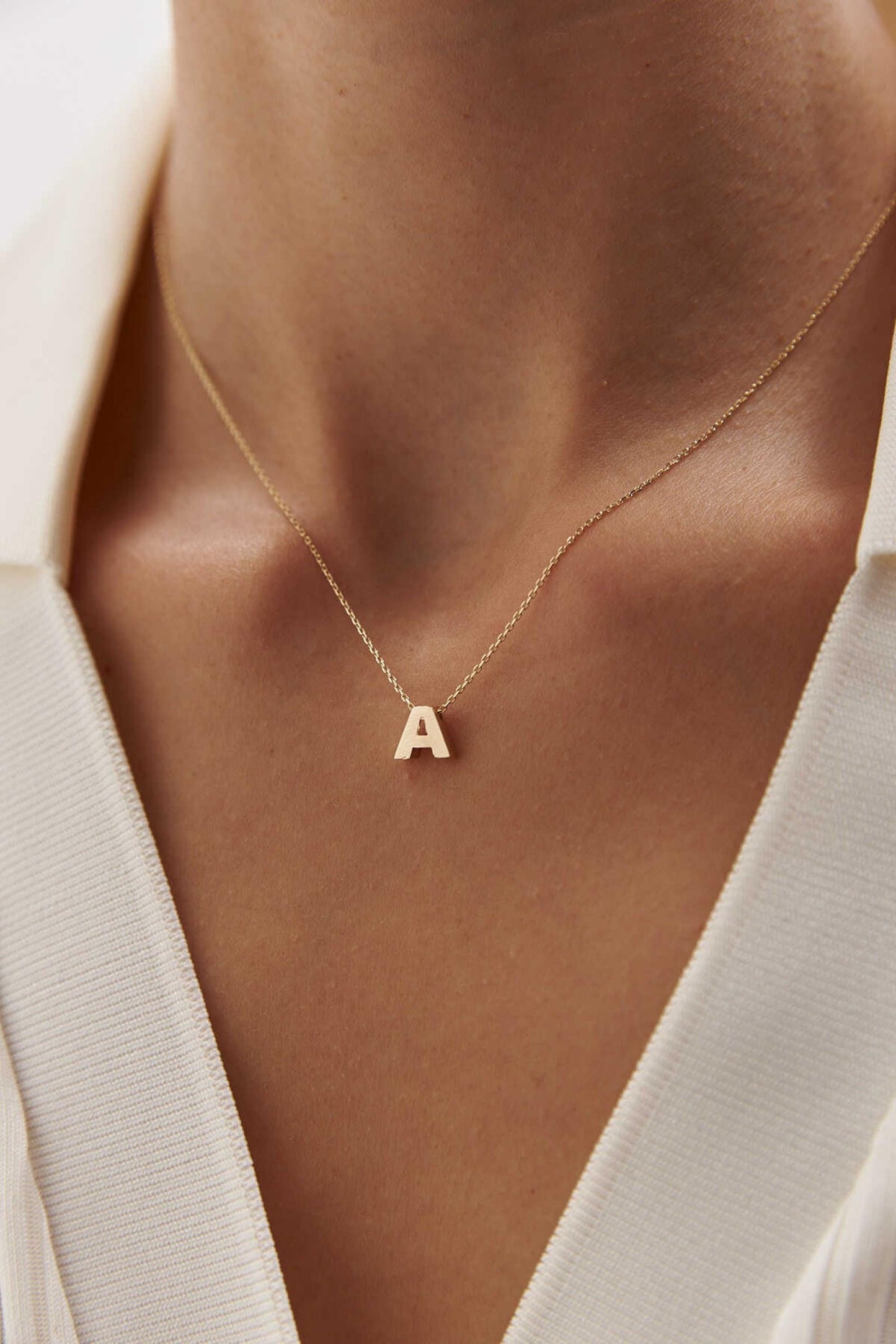14K Gold Initial Necklace, Dainty Letter Pendant Necklace, Personalized Gold Necklace for Women, Minimalist Jewelry Gift, Everyday Necklace