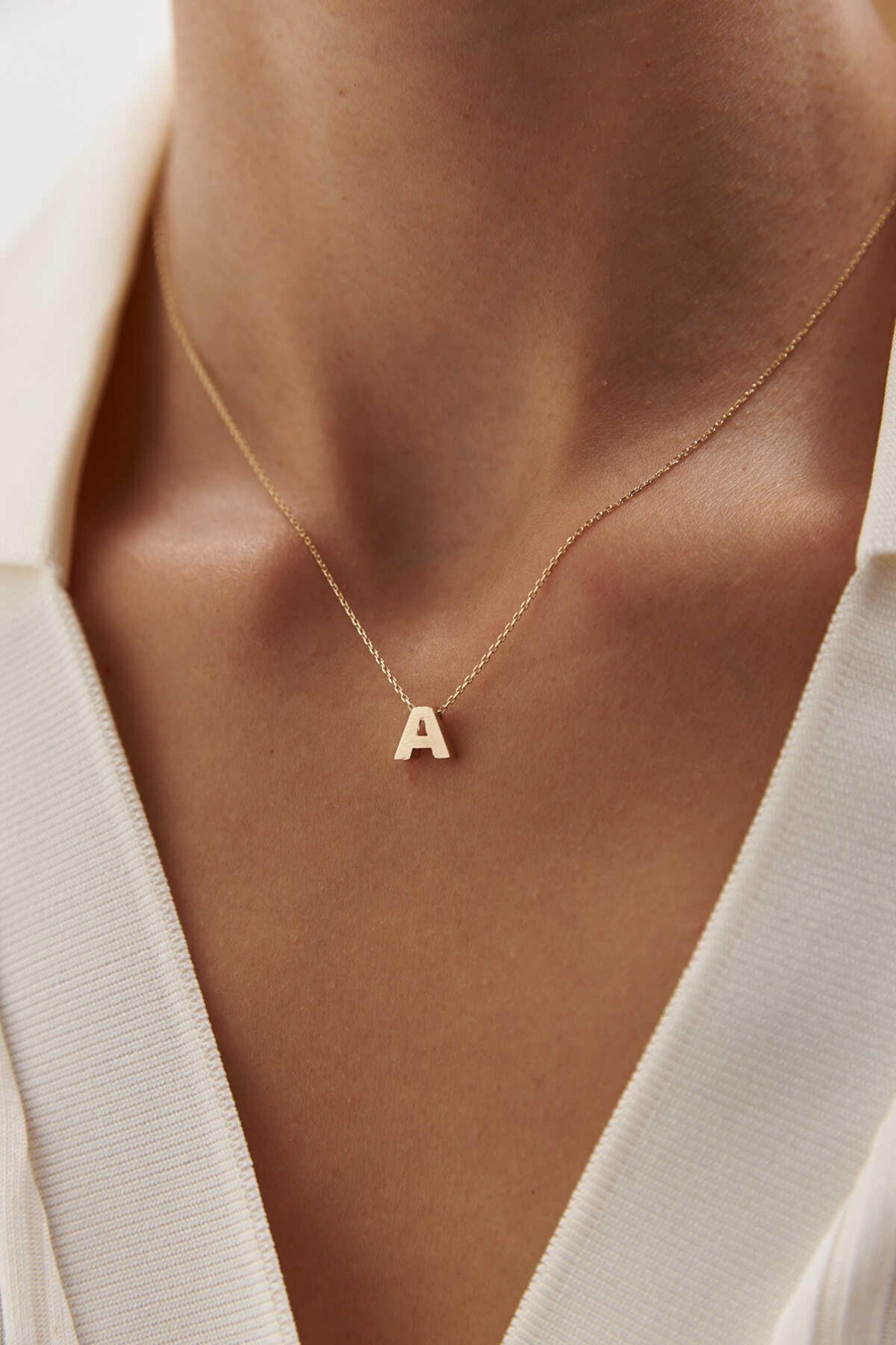 14K Gold Initial Necklace, Dainty Letter Pendant Necklace, Personalized Gold Necklace for Women, Minimalist Jewelry Gift, Everyday Necklace