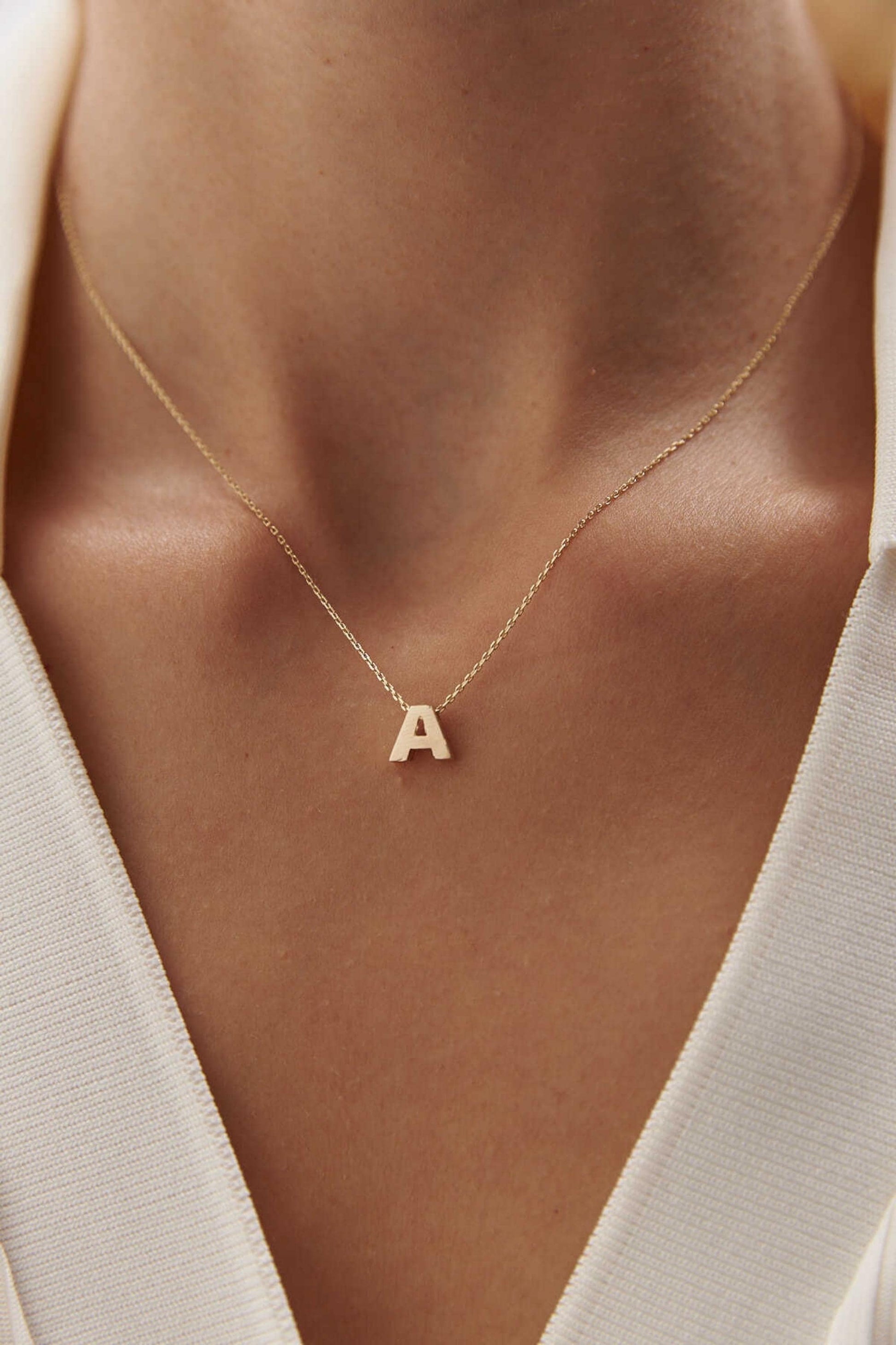 14K Gold Initial Necklace, Dainty Letter Pendant Necklace, Personalized Gold Necklace for Women, Minimalist Jewelry Gift, Everyday Necklace