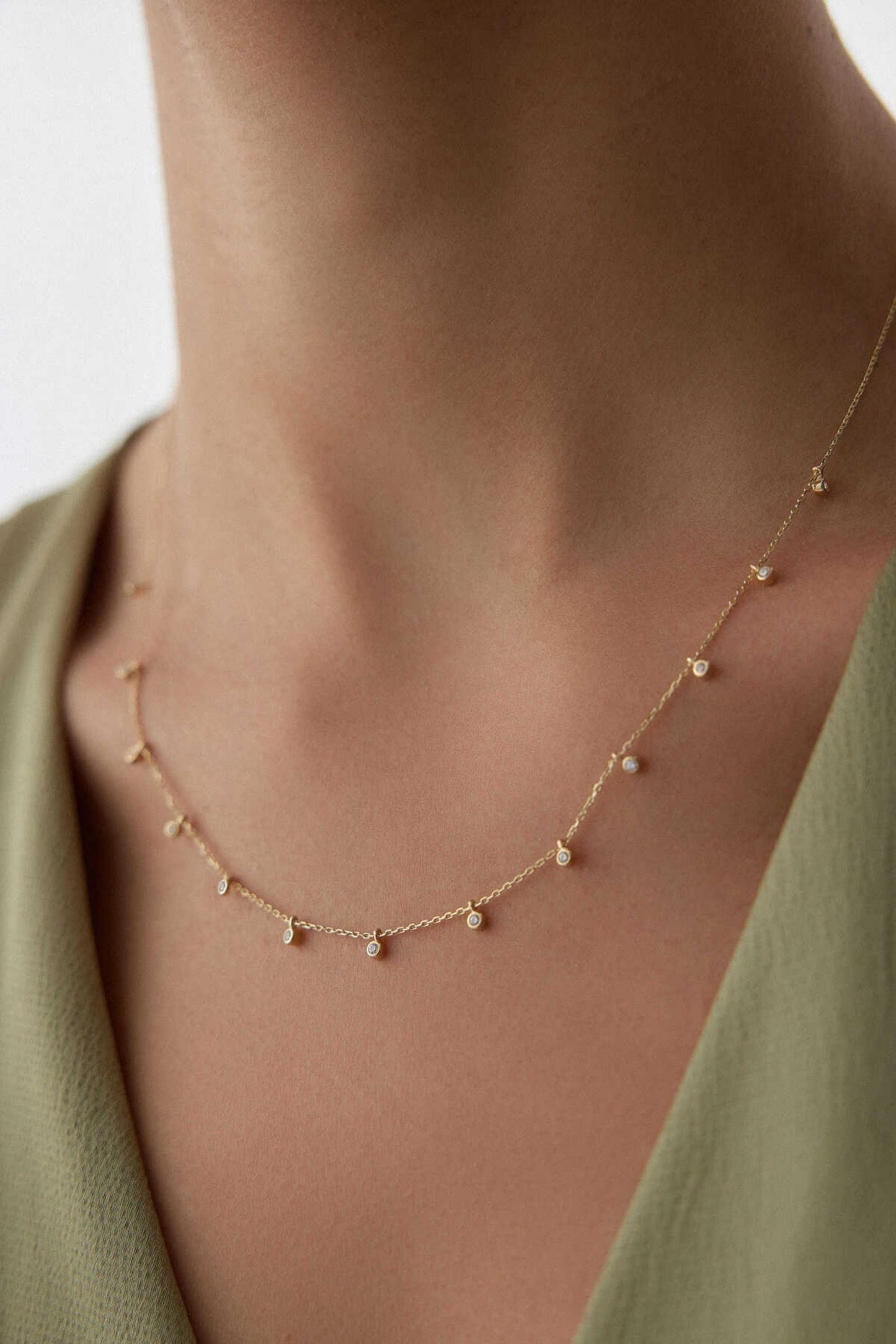 Dainty White Beaded Dangle Necklace, Gold Satellite Necklace, Minimalist Layering Jewelry, Delicate White Necklace, Gift for Her