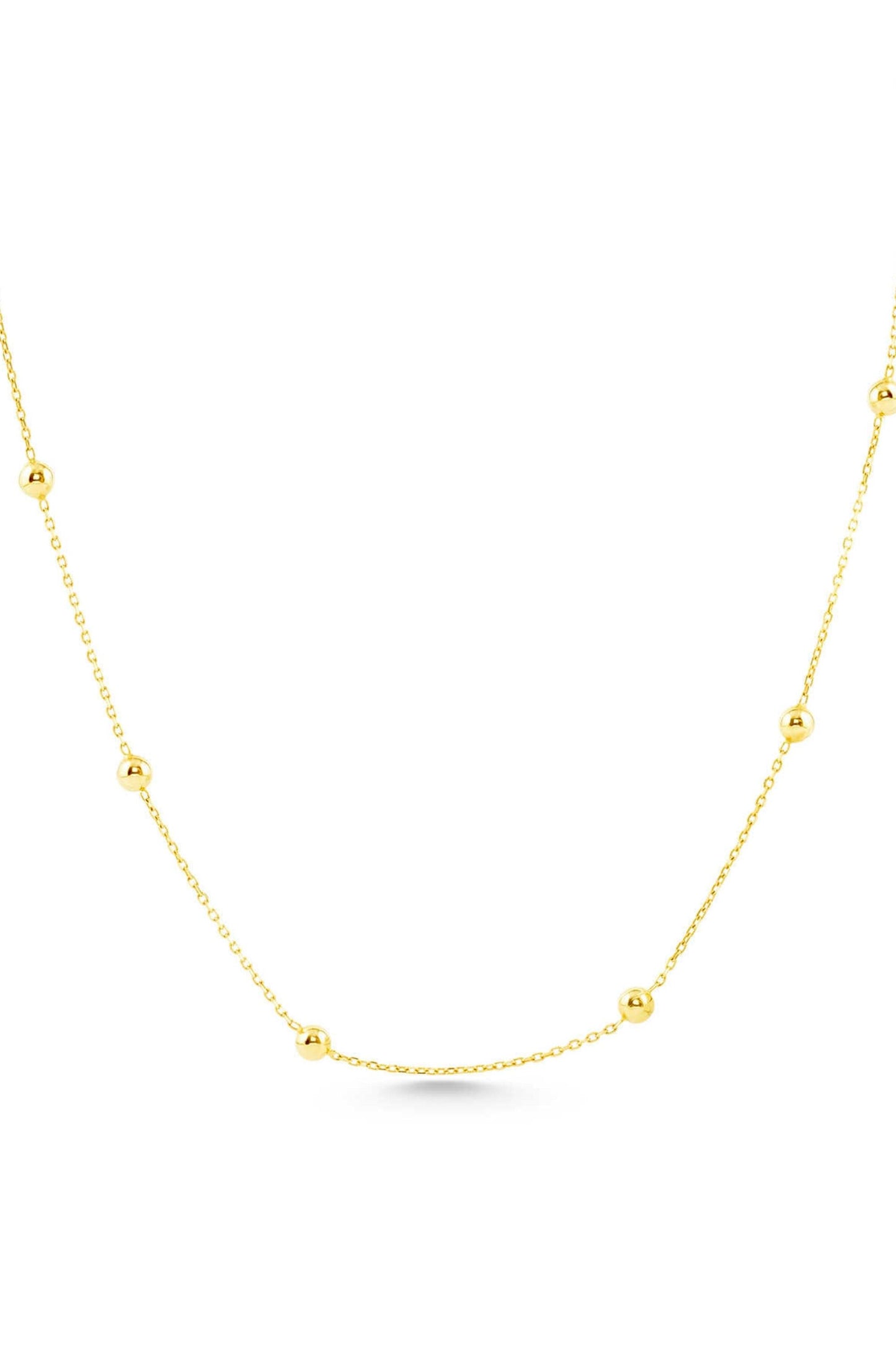 14K Gold Satellite Necklace, Dainty Beaded Chain Necklace, Minimalist Gold Necklace, Layering Necklace, Everyday Jewelry, Gift for Her