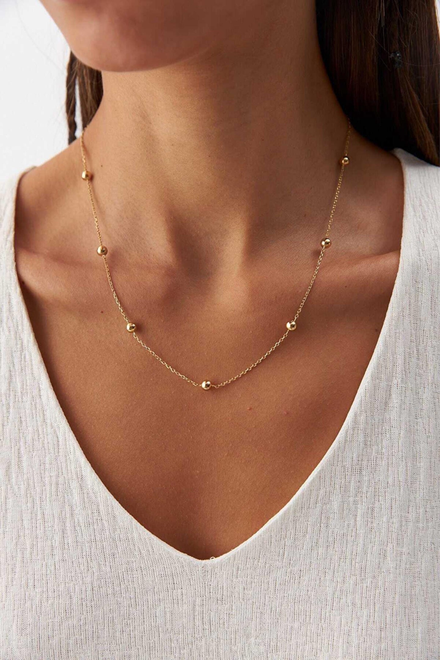 14K Gold Satellite Necklace, Dainty Beaded Chain Necklace, Minimalist Gold Necklace, Layering Necklace, Everyday Jewelry, Gift for Her