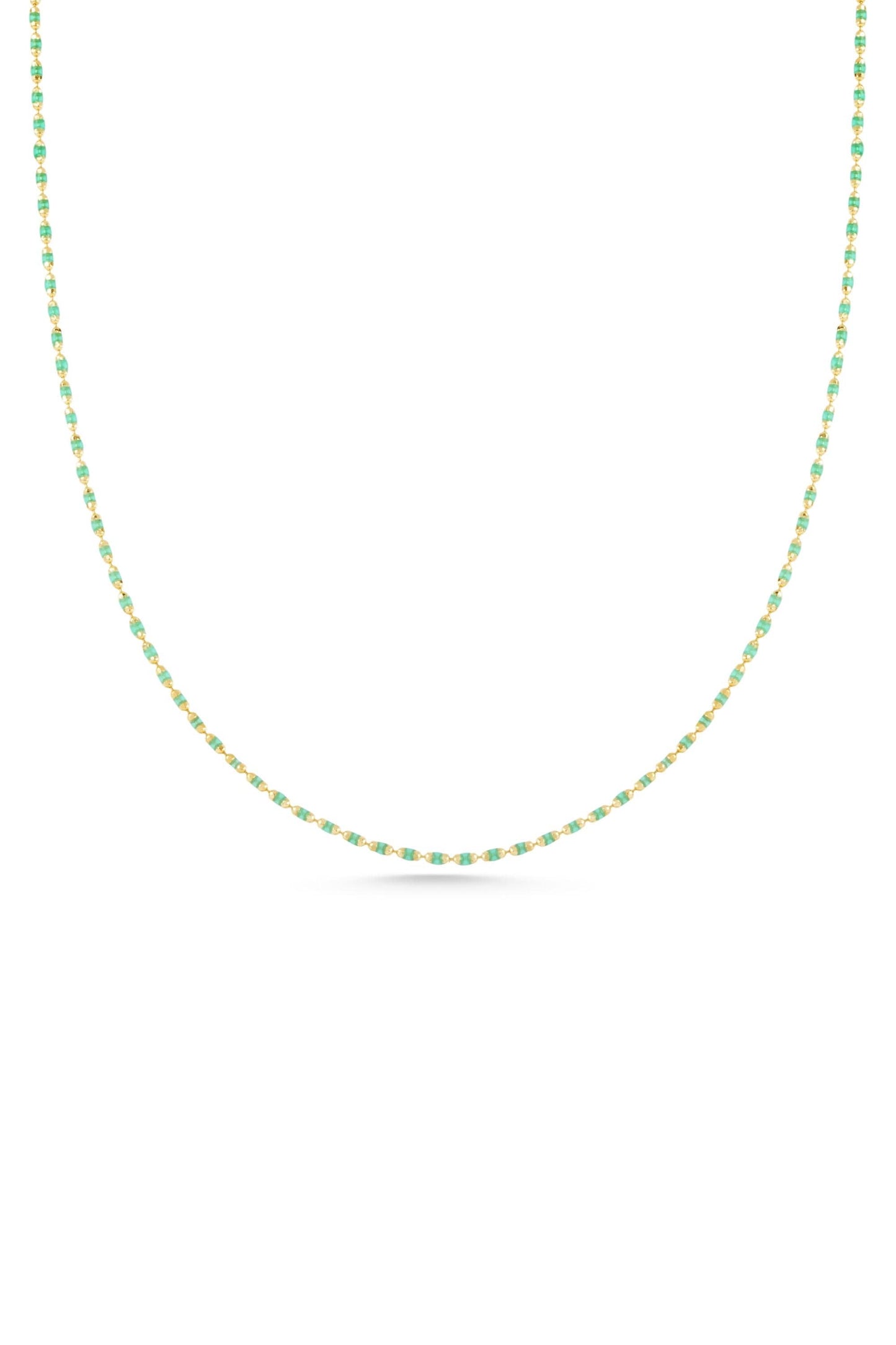 14K Gold Bead Necklace, Green Bead Necklace Stack, Layering Colorful Chain Ball Necklace, Bold Gold Necklace, Chained Beaded Necklace