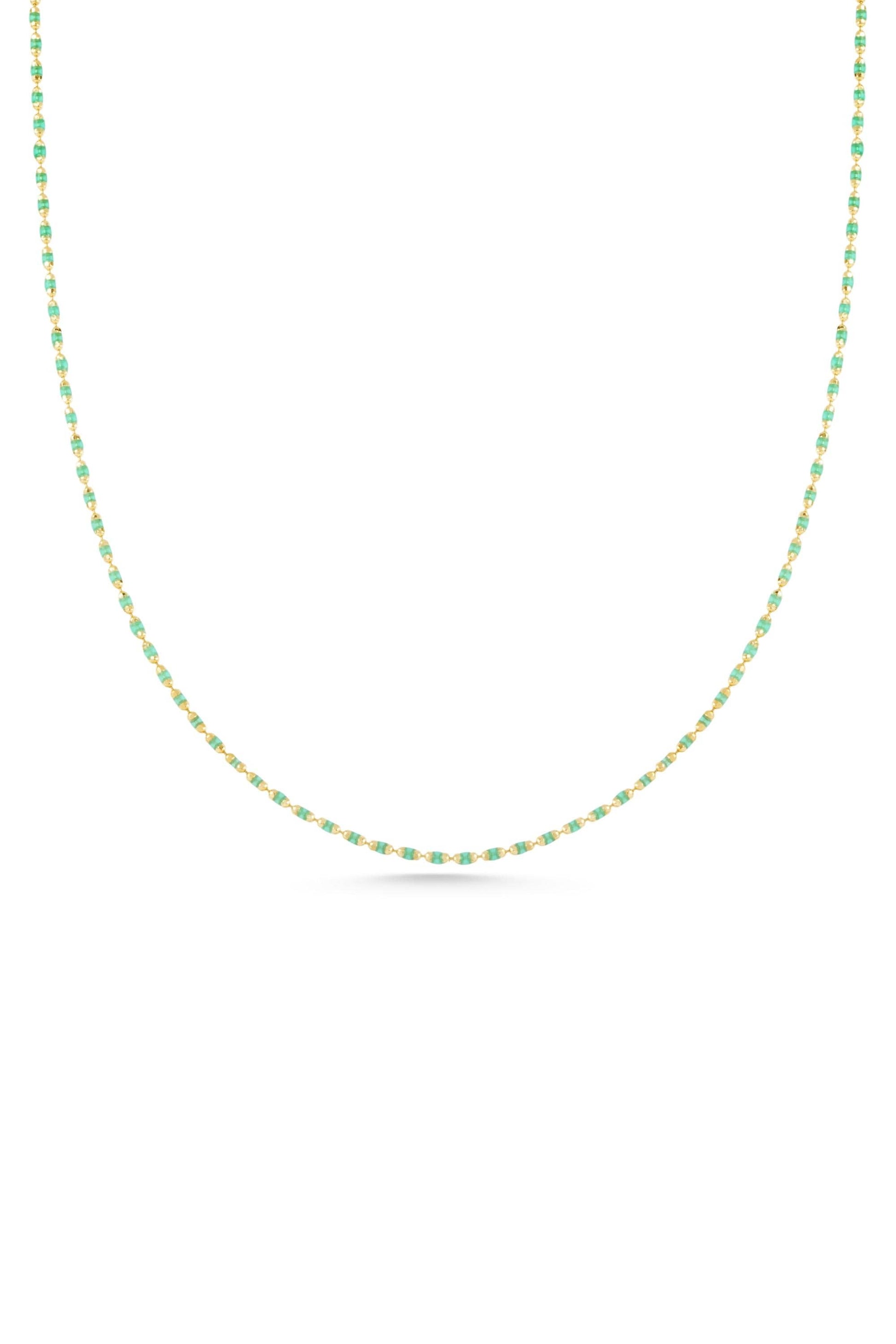 14K Gold Bead Necklace, Green Bead Necklace Stack, Layering Colorful Chain Ball Necklace, Bold Gold Necklace, Chained Beaded Necklace
