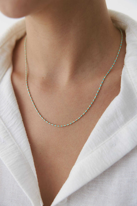 14K Gold Bead Necklace, Turquoise Bead Necklace Stack, Layering Colorful Chain Ball Necklace, Bold Gold Necklace, Chained Beaded Necklace