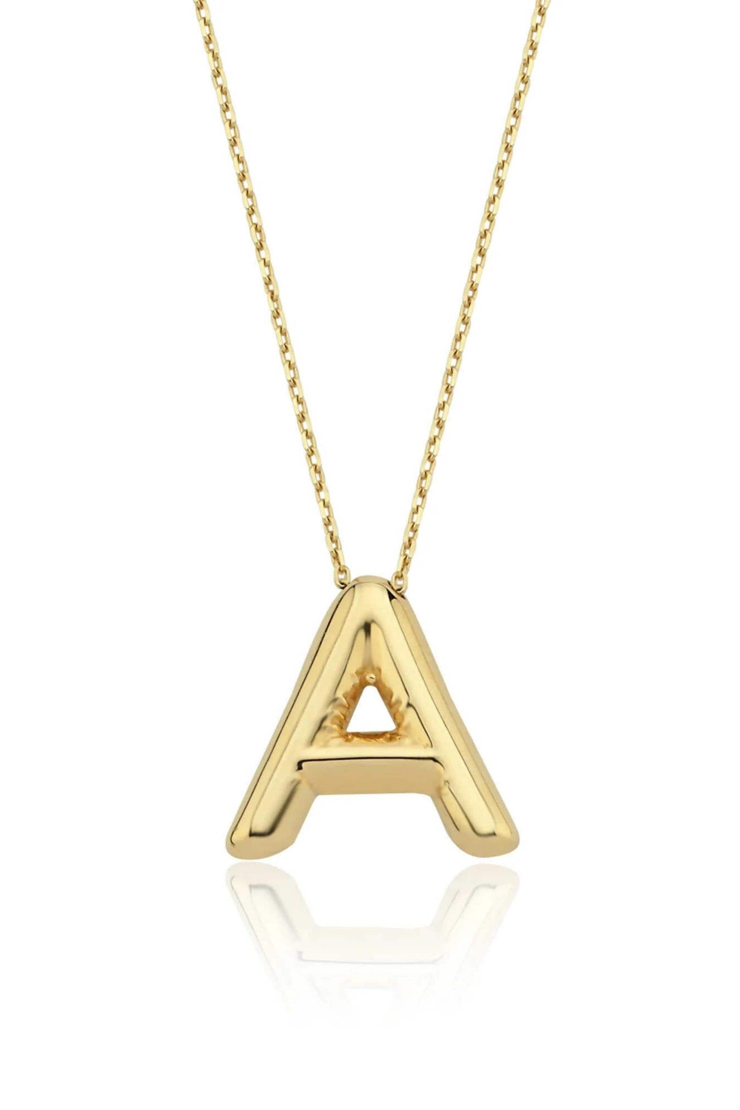 14K Gold Initial Necklace, Puff Letter Pendant, Balloon Letter Necklace, Tiny Letter Charm, Personalized Name Necklace, Gift For Her