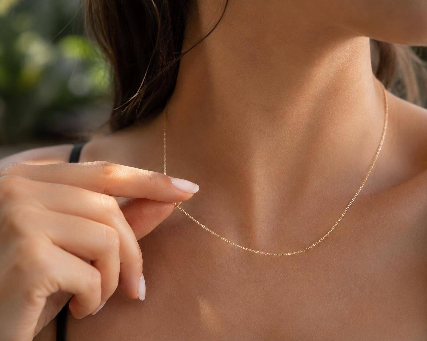 14K Solid Gold Diamond Cut Cable Chain Necklace | 0.7mm Fine Gold Chain | 16, 18, 20, 22, 24 Inch | Unisex | Yellow, White & Rose Gold