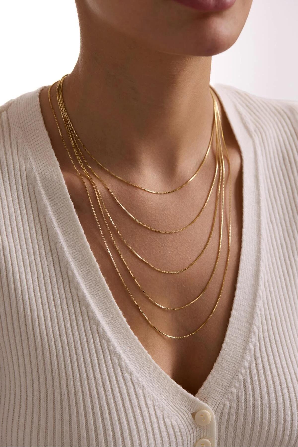 14K Gold Box Chain Necklace, 0.7mm Dainty Gold Chain, Minimalist Fine Jewelry, Unisex Chain 16 18 20 22 24 Inch, Yellow White Rose Gold