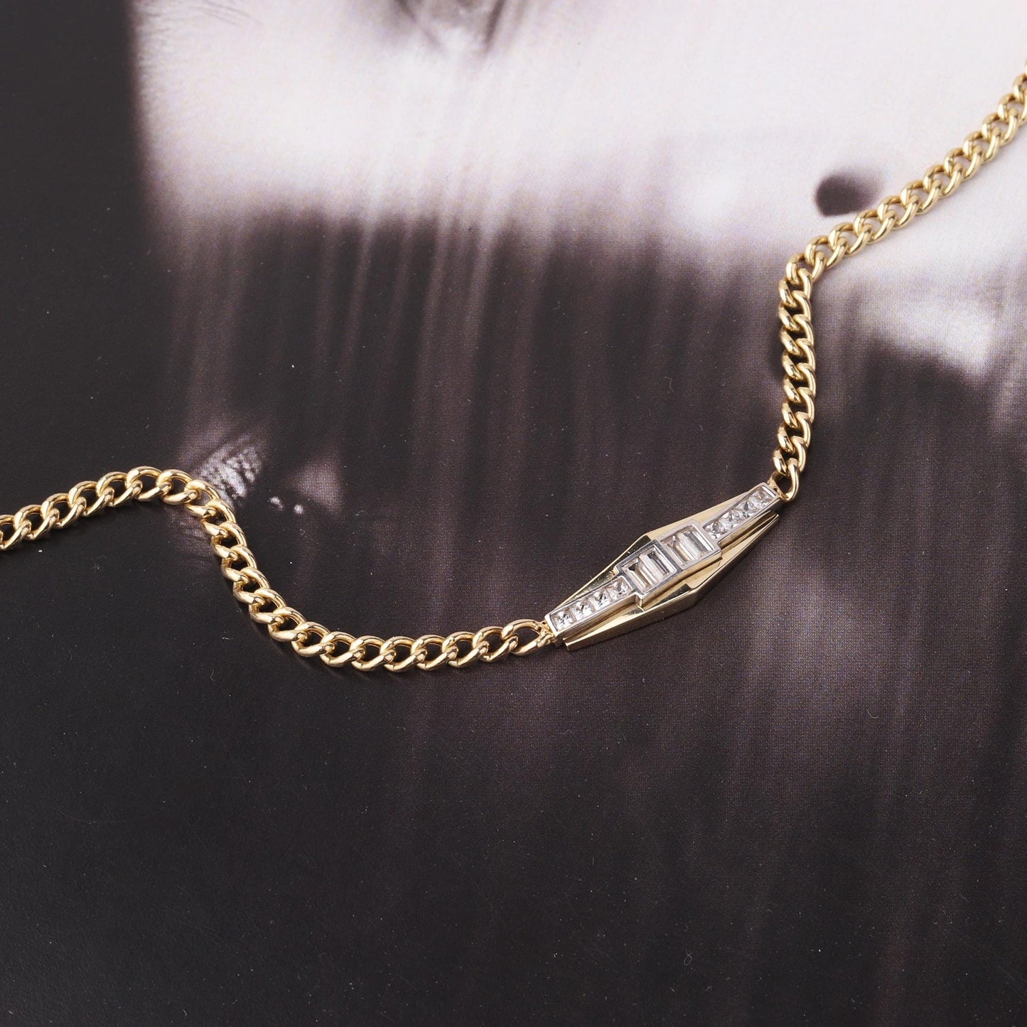 14K Gold Baguette Bar Necklace, Minimalist Bar Necklace, Dainty Gold Necklace, Geometric Pendant, Everyday Jewelry, Gift for Her