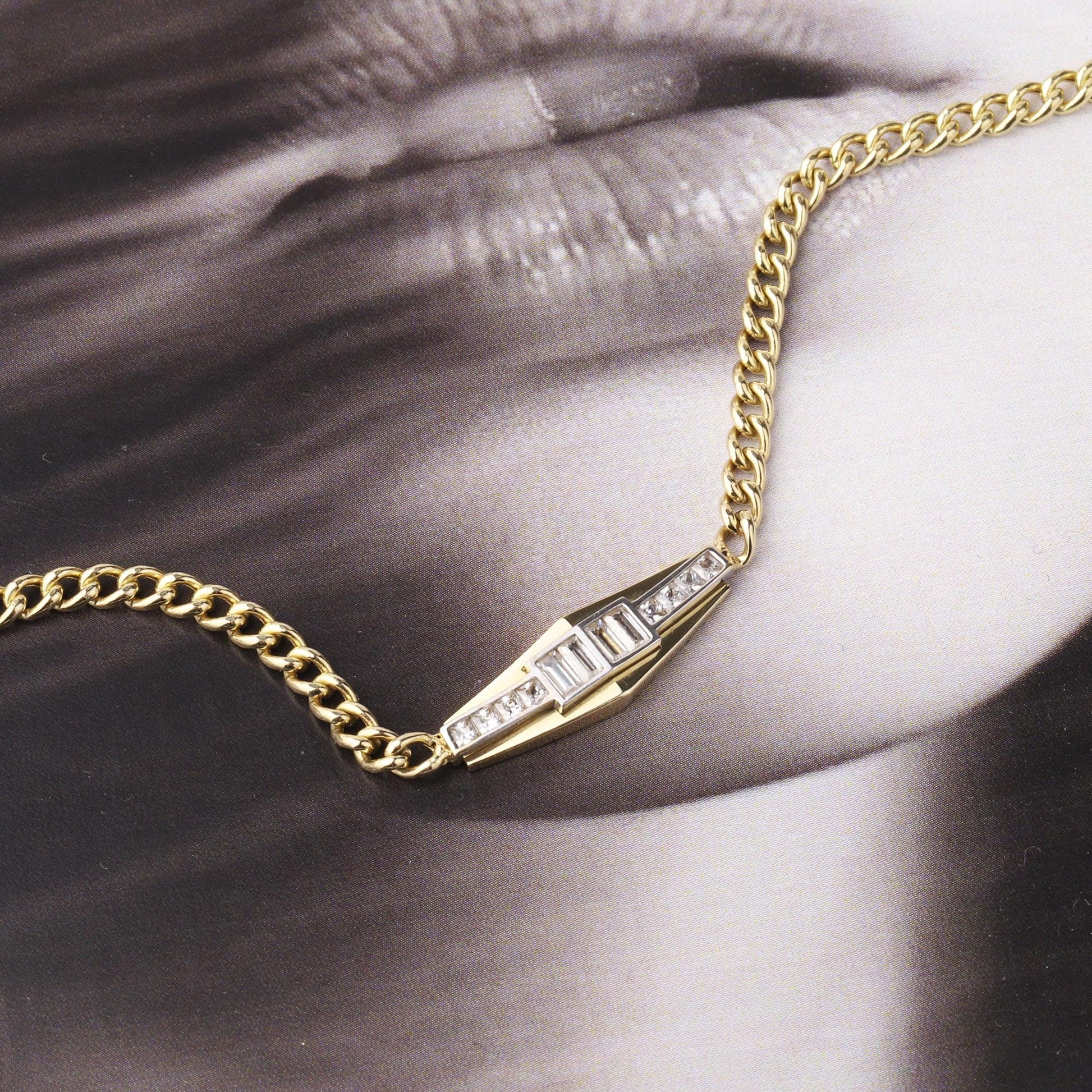 14K Gold Baguette Bar Necklace, Minimalist Bar Necklace, Dainty Gold Necklace, Geometric Pendant, Everyday Jewelry, Gift for Her