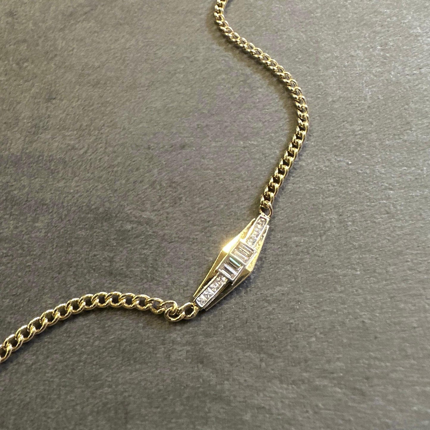 14K Gold Baguette Bar Necklace, Cuban Chain Modern Geometric Pendant, Minimalist Necklace, Dainty Everyday Jewelry, Luxury Gift for Her
