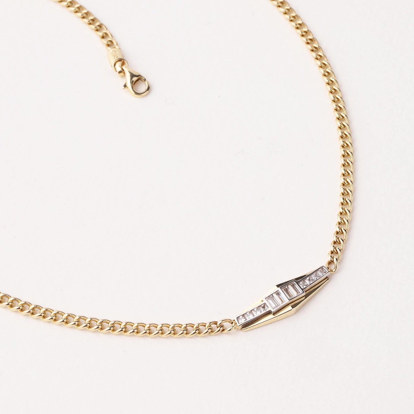 14K Gold Baguette Bar Necklace, Cuban Chain Modern Geometric Pendant, Minimalist Necklace, Dainty Everyday Jewelry, Luxury Gift for Her