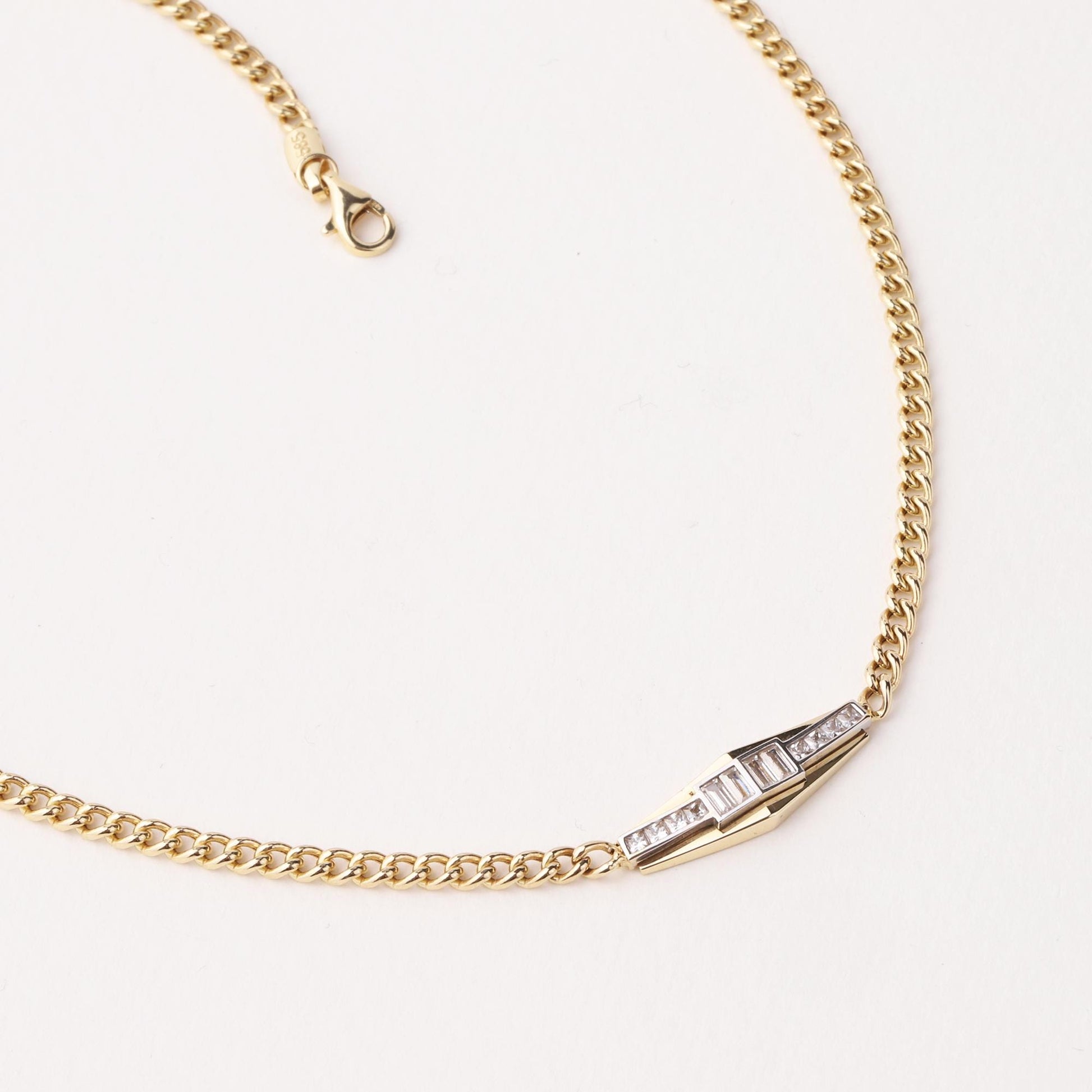 14K Gold Baguette Bar Necklace, Minimalist Bar Necklace, Dainty Gold Necklace, Geometric Pendant, Everyday Jewelry, Gift for Her