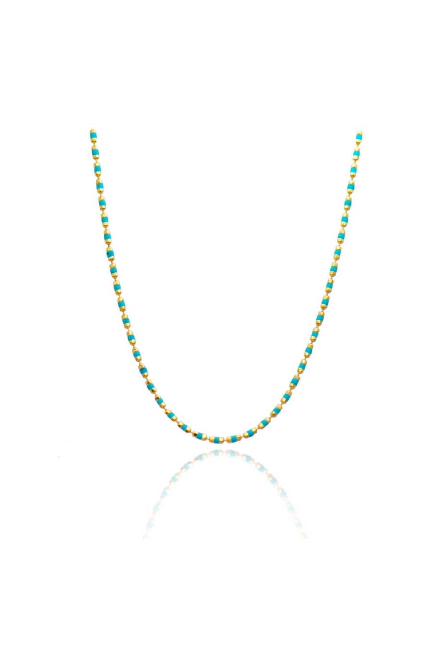 14K Gold Bead Necklace, Turquoise Bead Necklace Stack, Layering Colorful Chain Ball Necklace, Bold Gold Necklace, Chained Beaded Necklace