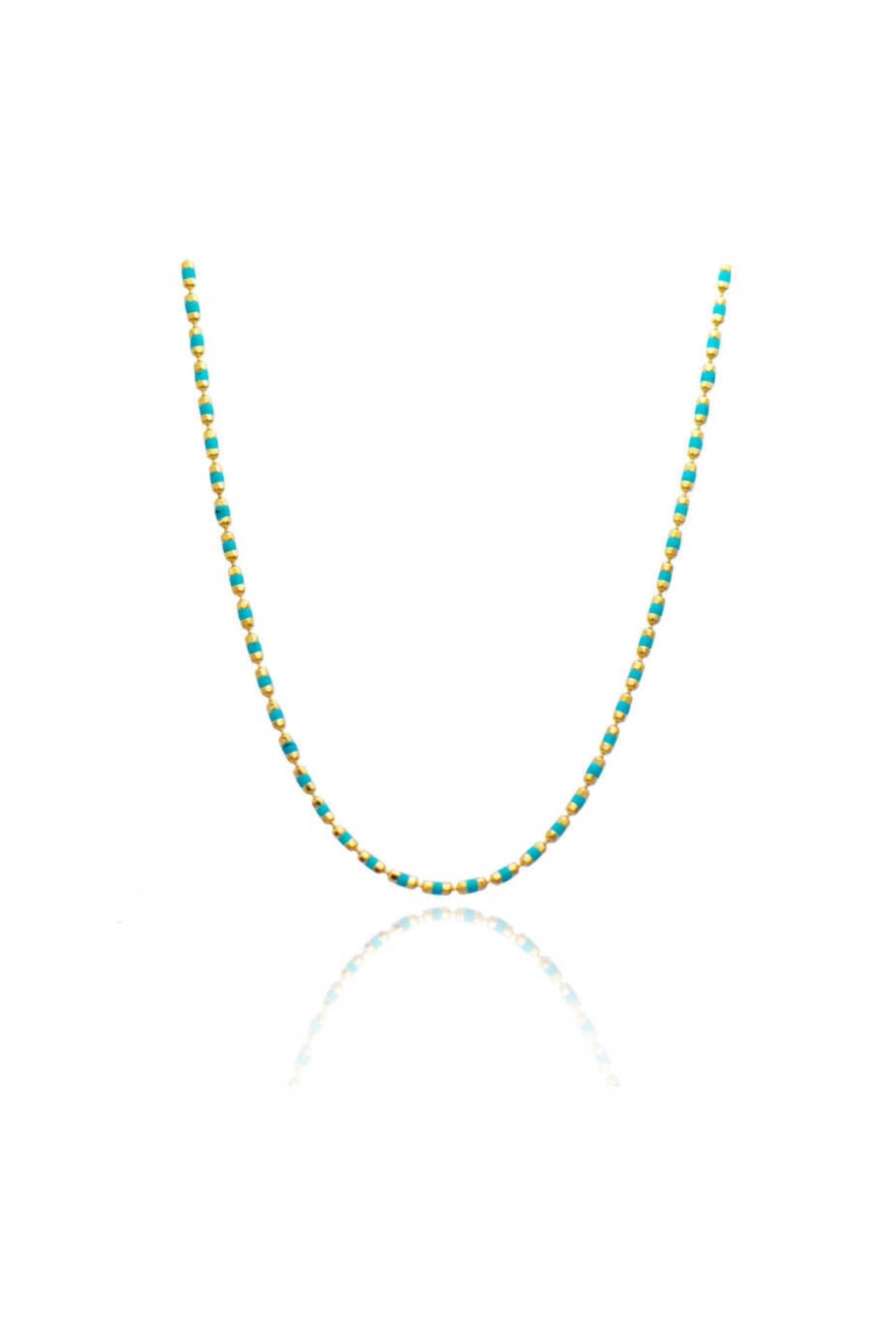 14K Gold Bead Necklace, Turquoise Bead Necklace Stack, Layering Colorful Chain Ball Necklace, Bold Gold Necklace, Chained Beaded Necklace