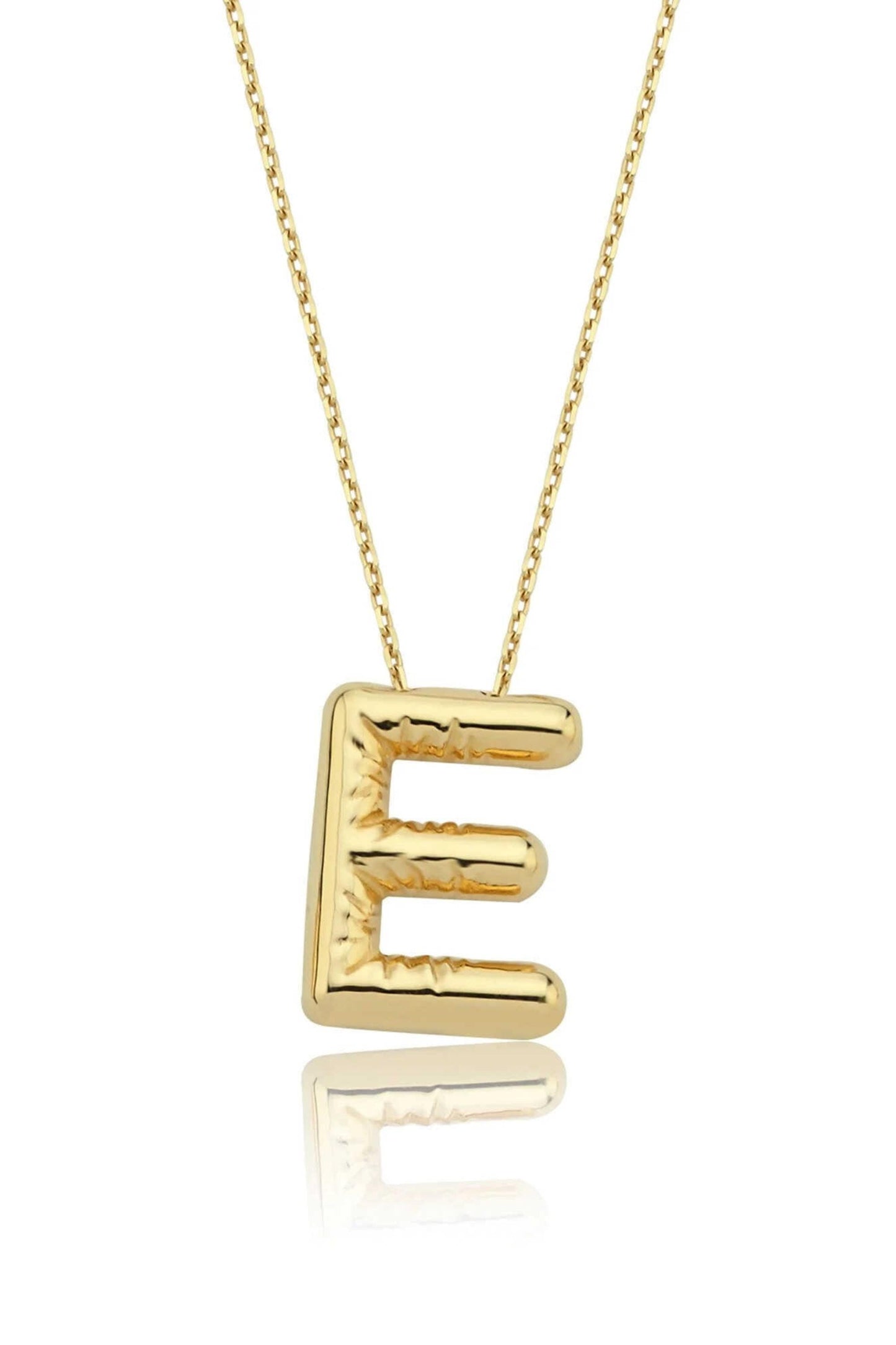 14K Gold Initial Necklace, Puff Letter Pendant, Balloon Letter Necklace, Tiny Letter Charm, Personalized Name Necklace, Gift For Her