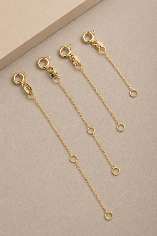 14K Solid Gold Necklace Extender Chain | Adjustable Necklace Extension | Yellow, White & Rose Gold