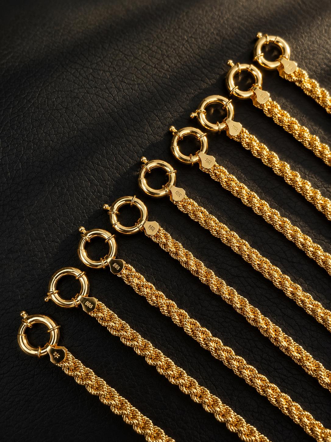 14K Gold Rope Chain Bracelet, Twisted Chain Bracelet, 4.5 mm Chain Bracelet, Sailor Clasp Rope Chain, Unisex Braided Stacking Delicate Chain