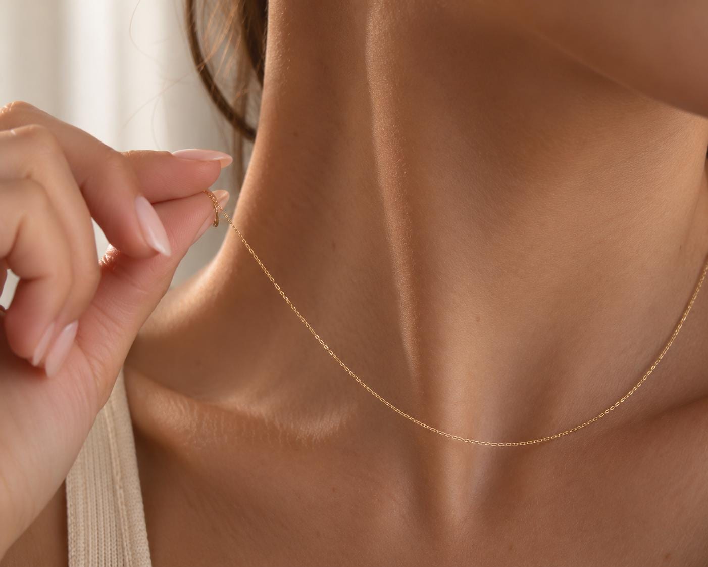 14K Solid Gold Diamond Cut Cable Chain Necklace | 0.7mm Fine Gold Chain | 16, 18, 20, 22, 24 Inch | Unisex | Yellow, White & Rose Gold