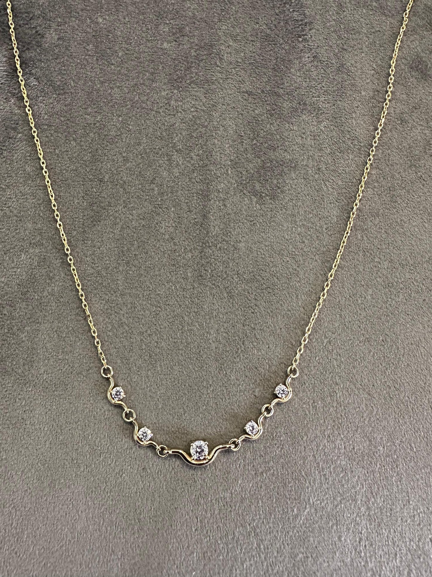 14K Gold Station Necklace, Dainty CZ Bar Necklace, Minimalist Gold Necklace, Curved Five Stone Pendant, Layering Necklace, Bridesmaid Gift