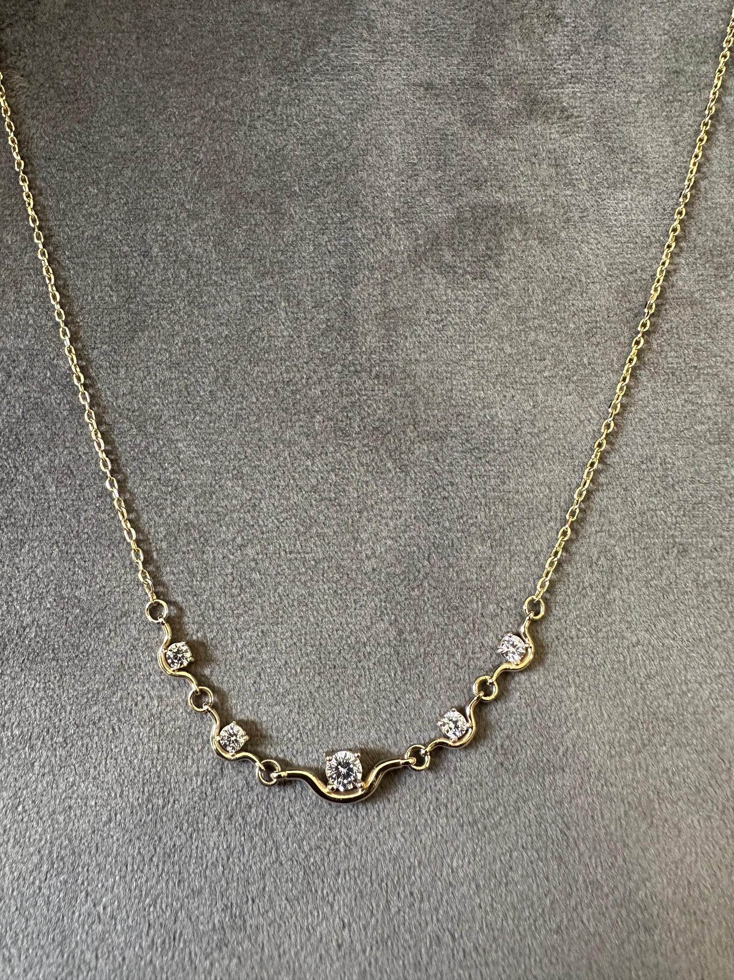 14K Gold Station Necklace, Dainty CZ Bar Necklace, Minimalist Gold Necklace, Curved Five Stone Pendant, Layering Necklace, Bridesmaid Gift