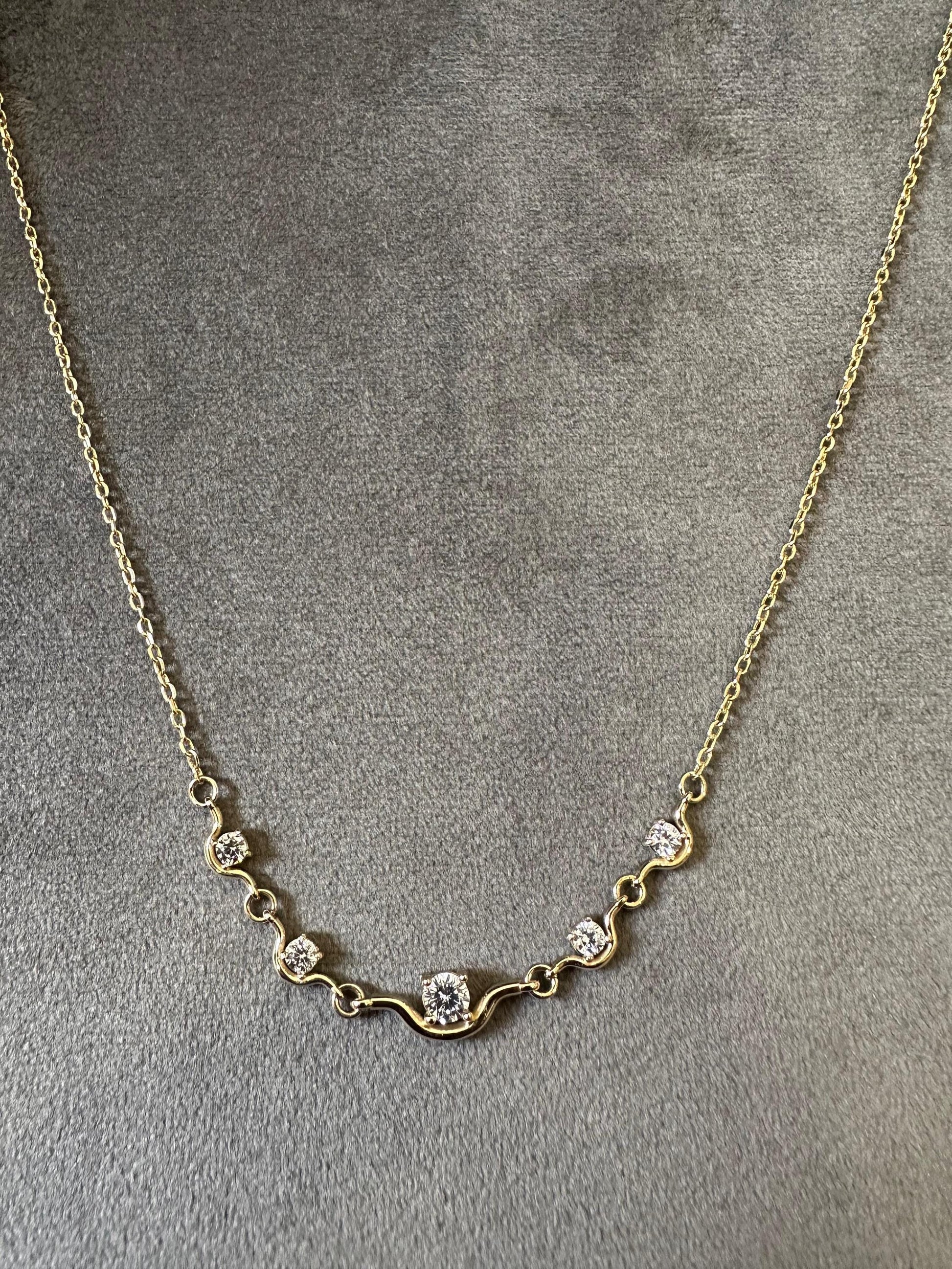 14K Gold Station Necklace, Dainty CZ Bar Necklace, Minimalist Gold Necklace, Curved Five Stone Pendant, Layering Necklace, Bridesmaid Gift
