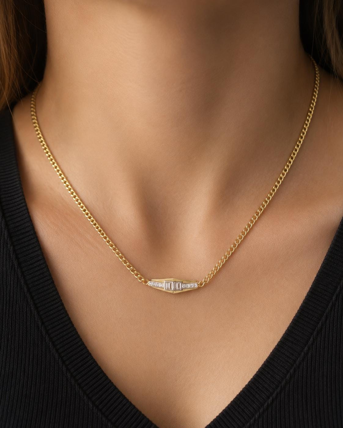 14K Gold Baguette Bar Necklace, Minimalist Bar Necklace, Dainty Gold Necklace, Geometric Pendant, Everyday Jewelry, Gift for Her