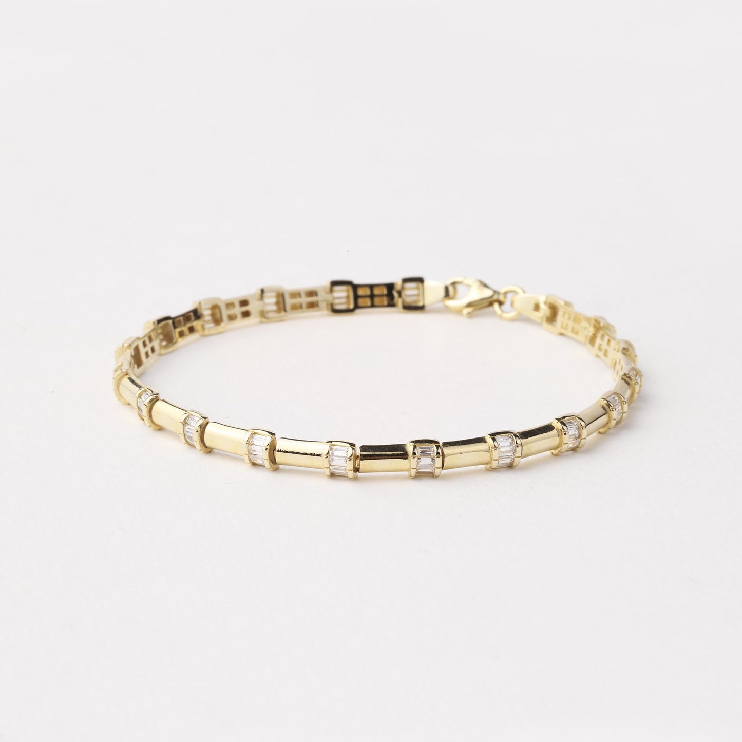 14K Gold Baguette Bamboo Bracelet, Dainty Gold Bar Bracelet, Minimalist Bracelet, Everyday Luxury Jewelry, Stackable Bracelet, Gift for Her