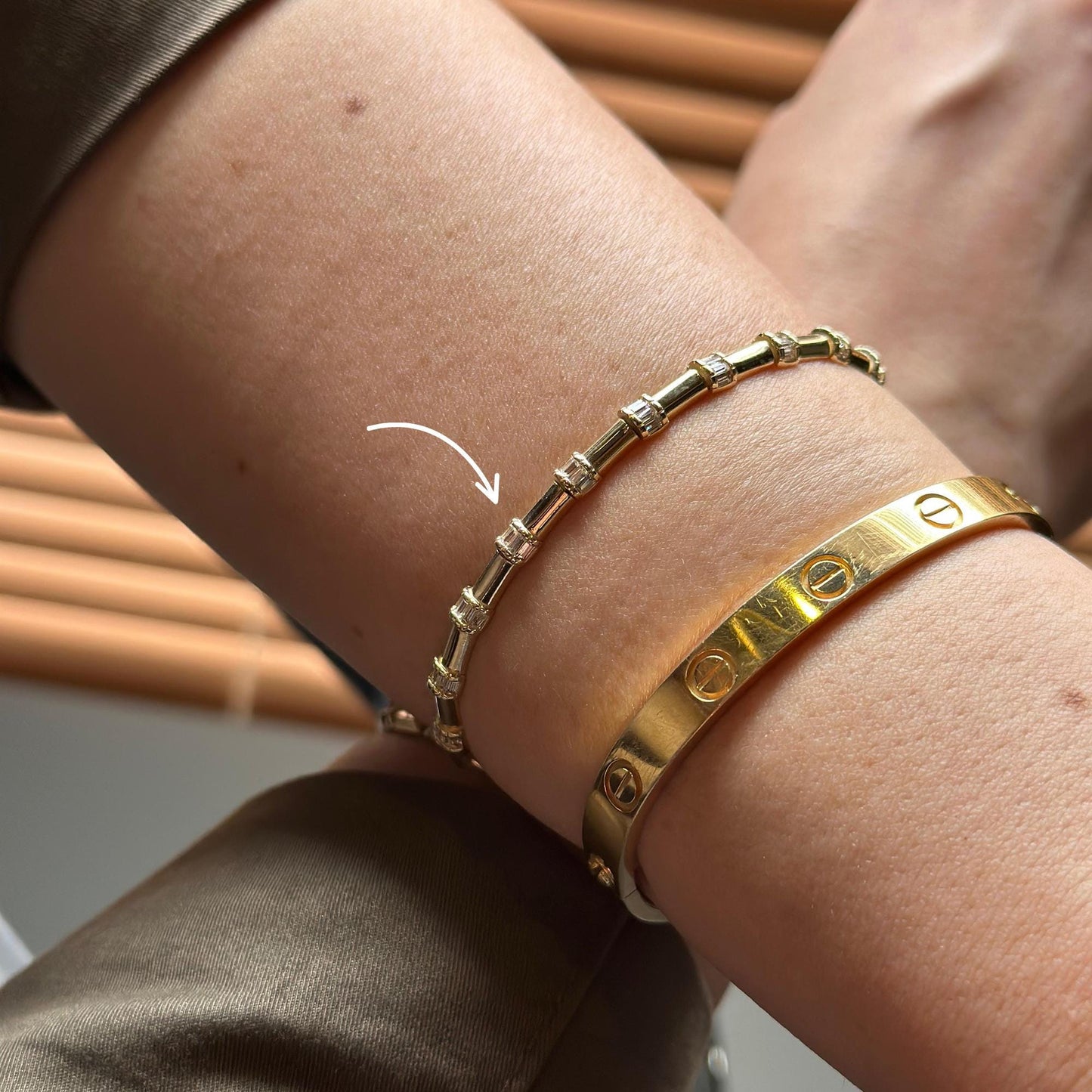 14K Gold Baguette Bamboo Bracelet, Dainty Gold Bar Bracelet, Minimalist Bracelet, Everyday Luxury Jewelry, Stackable Bracelet, Gift for Her
