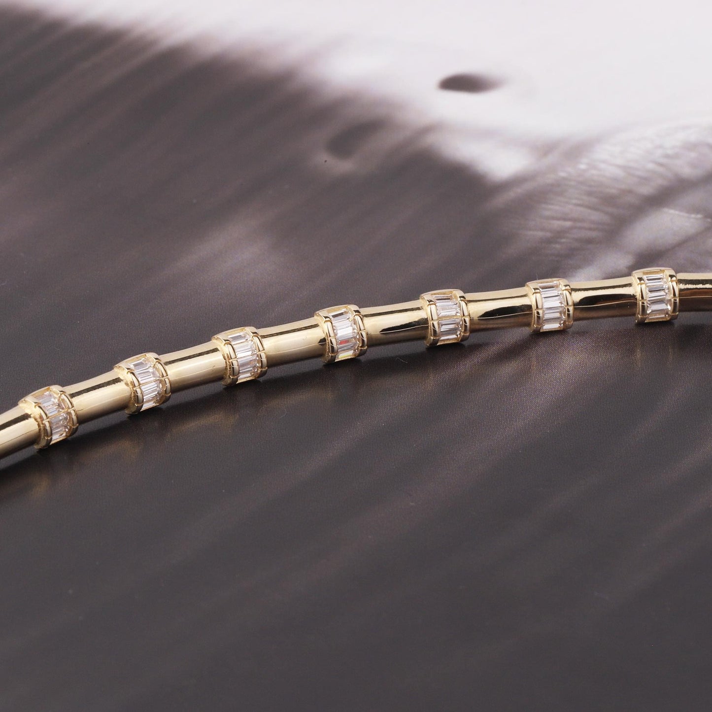 14K Gold Baguette Bamboo Bracelet, Dainty Gold Bar Bracelet, Minimalist Bracelet, Everyday Luxury Jewelry, Stackable Bracelet, Gift for Her