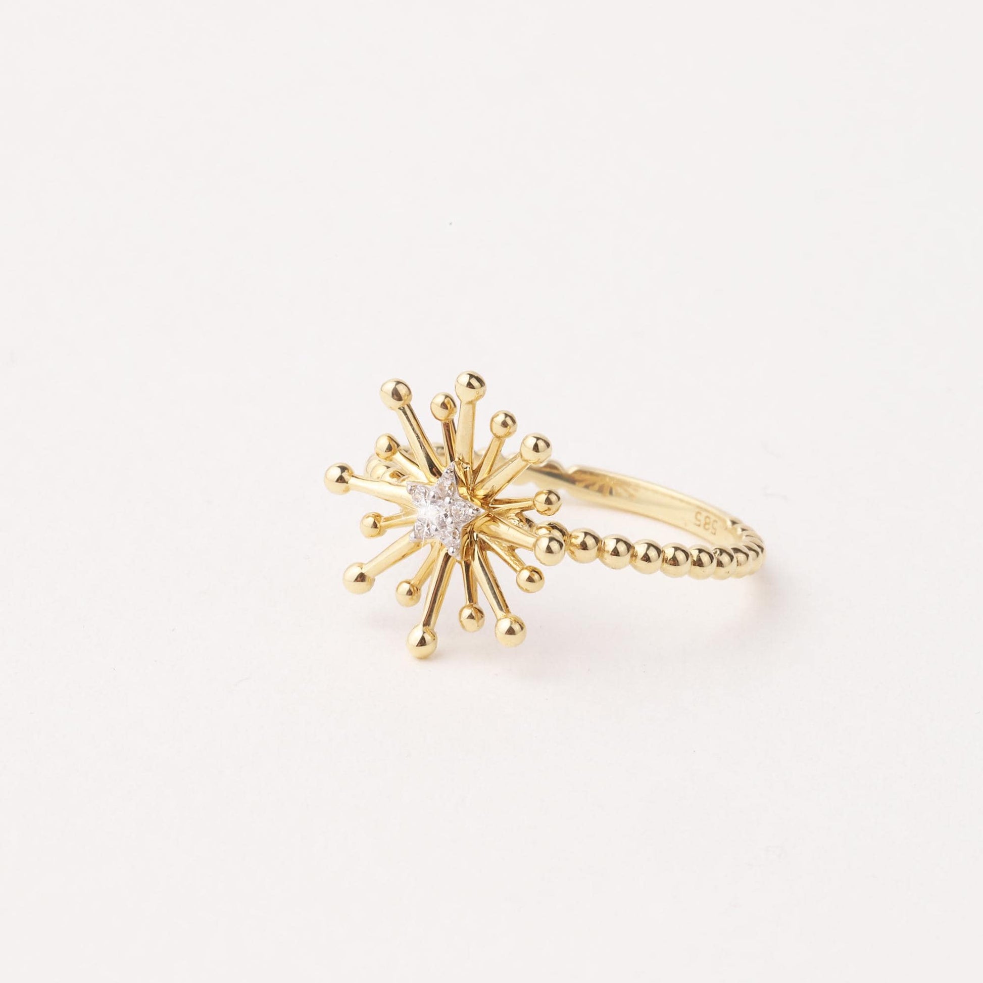 14K Gold Starburst Ring, Celestial Star Ring, Dainty Gold Ring, Minimalist Stacking Ring, Sunburst Ring, Gold Jewelry, Gift for Her