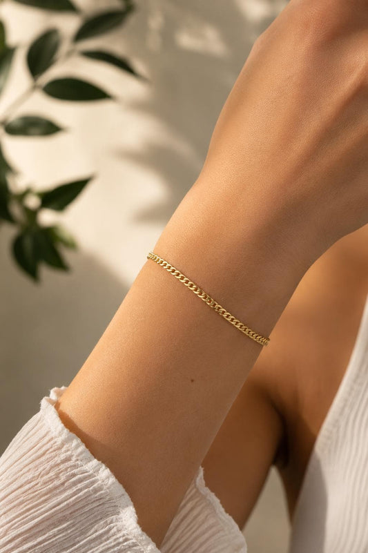 14K Gold Cuban Link Bracelet, Cuban Link Chain Bracelet, 3mm 4mm 5mm Curb Link Bracelet, Stacking Gold Bracelet, Men Women Bracelet, Holiday