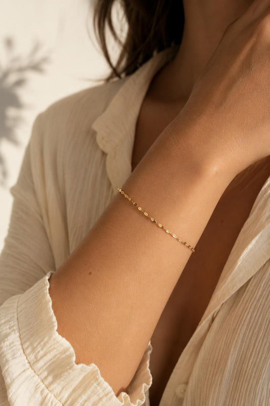 14K Gold Sequin Bracelet, Sparkle Chain Bracelet, 2mm 3mm 4mm Gold Glitter Bracelet, Mirror Faceted Chain Bracelet, Thin Chain Bracelet