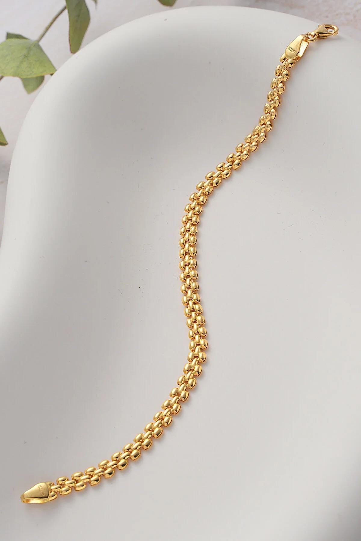 14K Gold Popcorn Chain Bracelet, 4.5mm Dainty Coreana Chain Bracelet, Minimalist Textured Bracelet, Stacking Chain Bracelet, Fine Jewelry