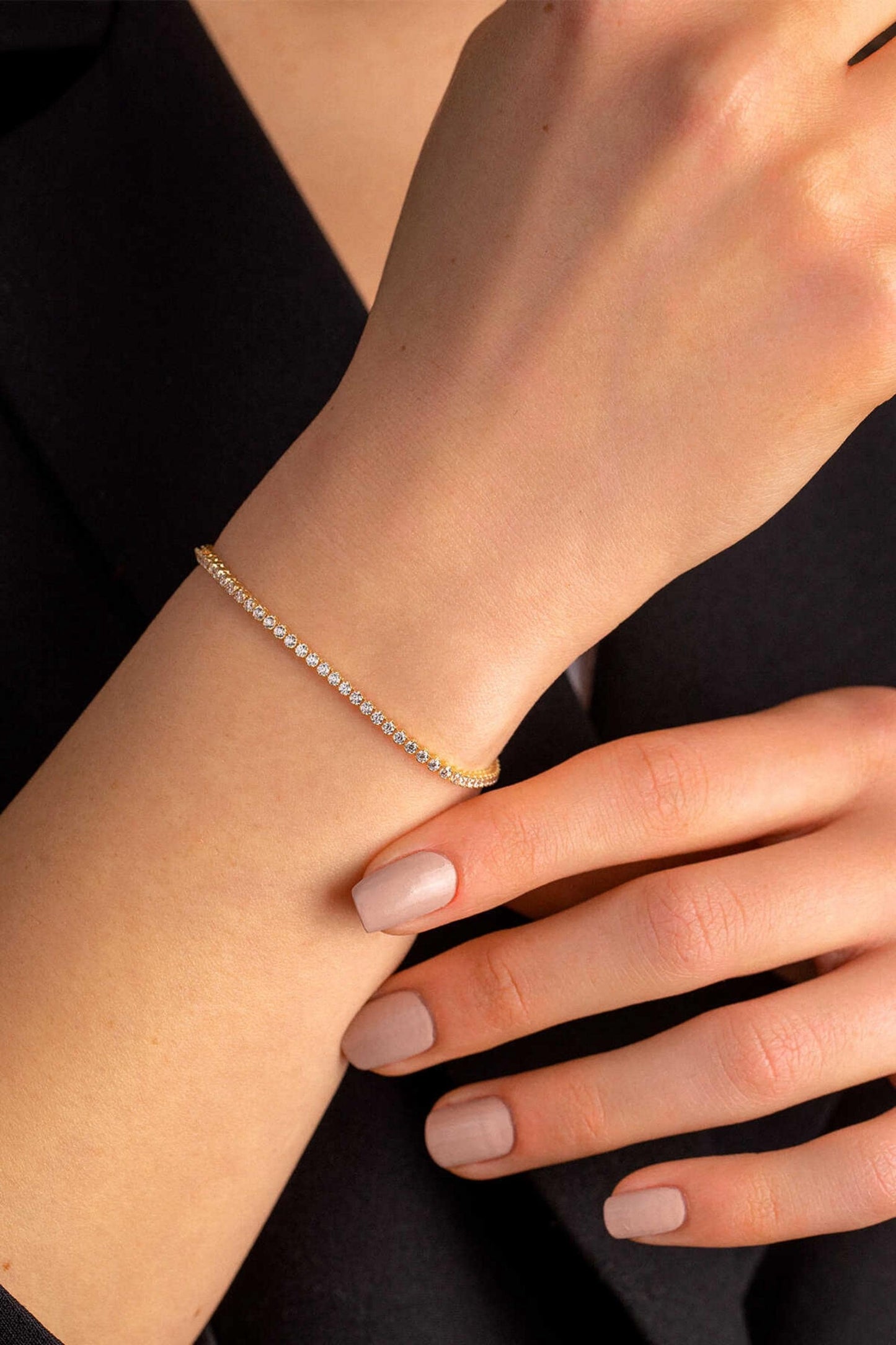 14K Gold 2mm Tennis Bracelet, Solid Gold CZ Bracelet, Dainty Minimalist Tennis Chain, Stackable Everyday Jewelry, Gift for Her