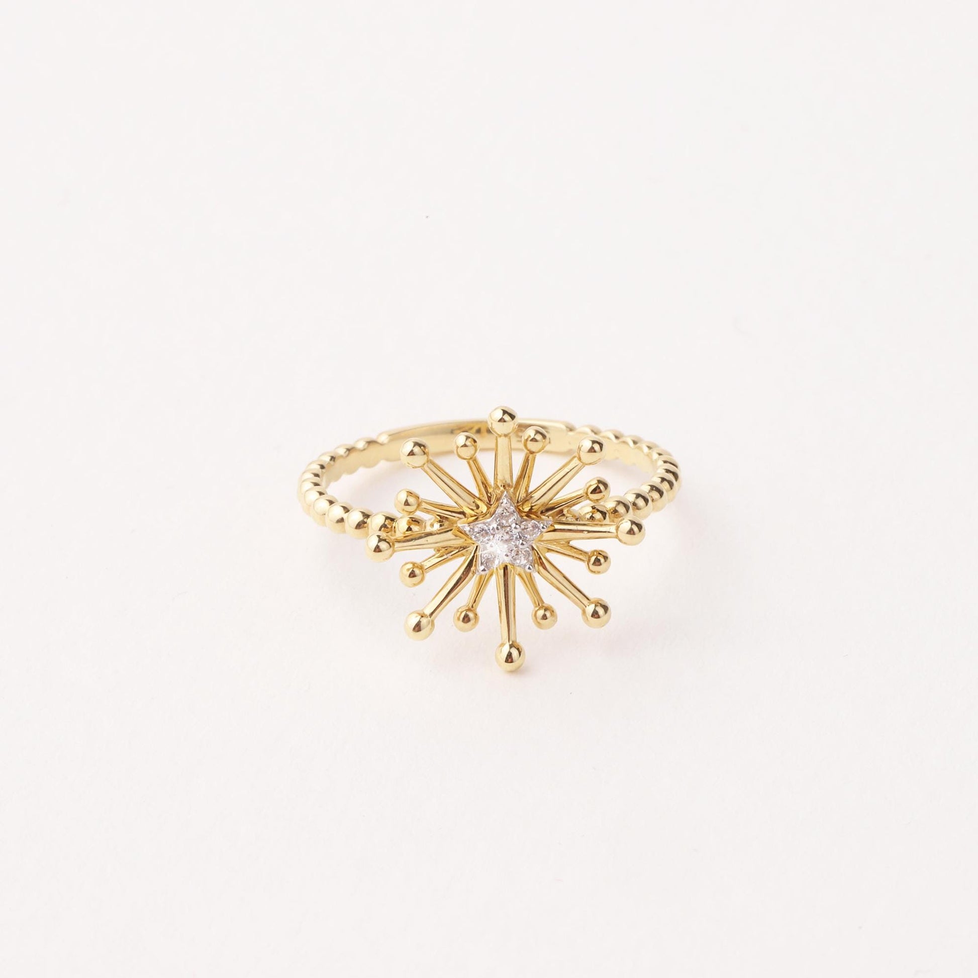14K Gold Starburst Ring, Celestial Gold Band Ring, Minimalist Gold Ring, Stacking Ring, Lucky Star Ring, Starburst Ring, Gift For Her